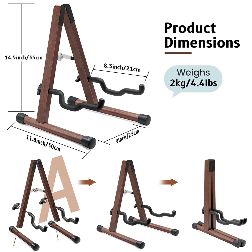 Wood Guitar Stand, Acoustic Electric Wooden Guitar Floor Stand A-Frame Folding Guitar Stand for Bass, Mandolin, Banjo (Natural-High-Grade Solid Wood) Natural-High-Grade Solid Wood - Image 5