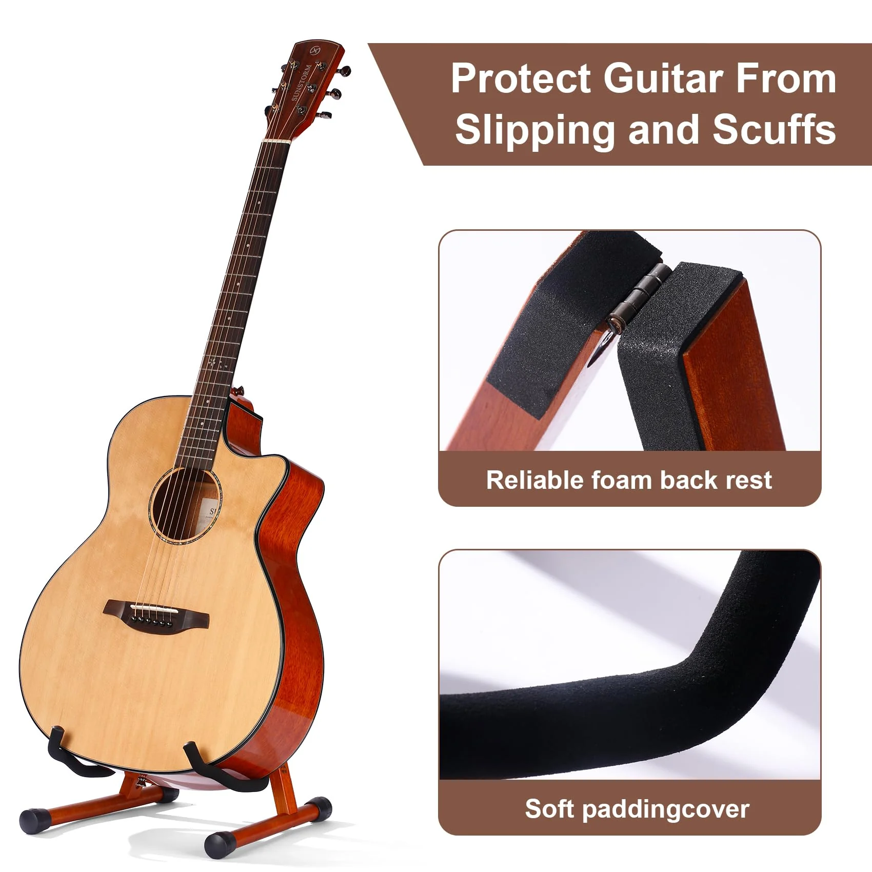 Wood Guitar Stand,Folding A- Frame Floor Guitar Rack for Guitars,Bass, Strings Instrument,Acoustic Guitar Display Rack (MA-38G Mahogany) MA-38G Mahogany - Image 2