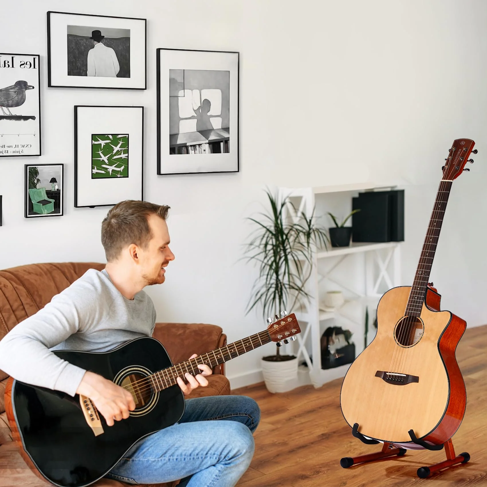 Wood Guitar Stand,Folding A- Frame Floor Guitar Rack for Guitars,Bass, Strings Instrument,Acoustic Guitar Display Rack (MA-38G Mahogany) MA-38G Mahogany - Image 7