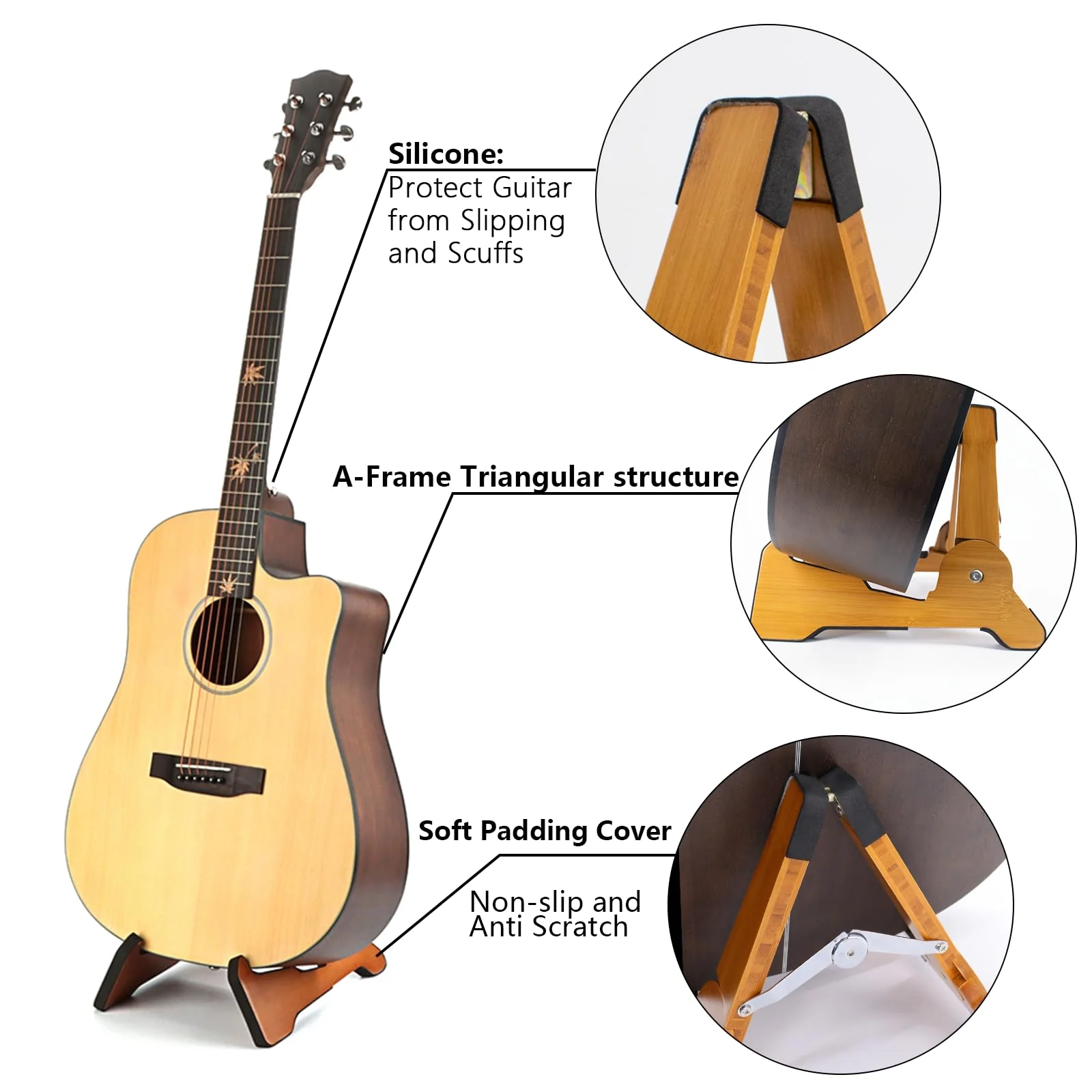 Wooden Electric Guitar Stand, X-Frame Style Guitar Stands Floor, Folding Guitar Stand for Acoustic Electric Classical Bass Guitars, Portable Instrument Holder with Soft Rubber Covering - Image 2