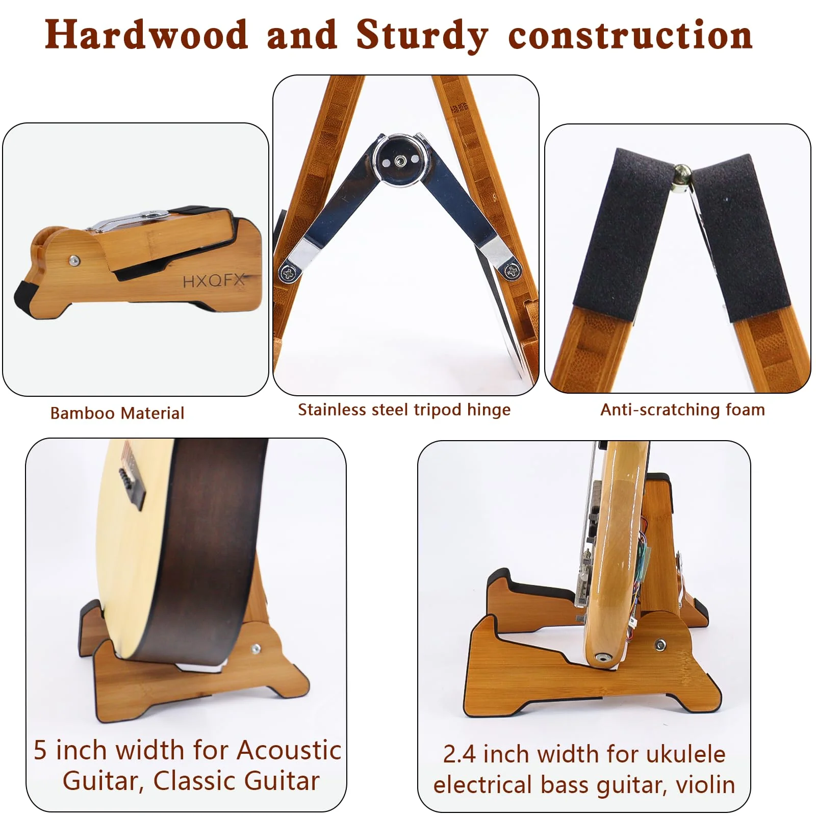 Wooden Electric Guitar Stand, X-Frame Style Guitar Stands Floor, Folding Guitar Stand for Acoustic Electric Classical Bass Guitars, Portable Instrument Holder with Soft Rubber Covering - Image 5