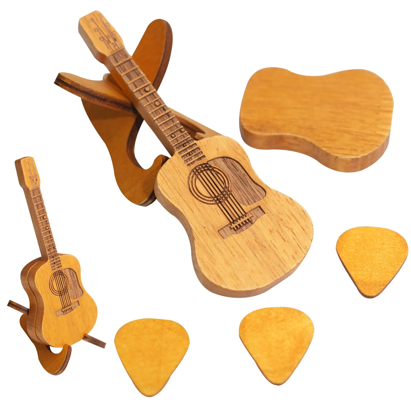 Wooden Guitar Pick Box Unique Guitar Picks Guitar Pick Holder Box Musician Engraved Wooden Plectrum Case - Image 7