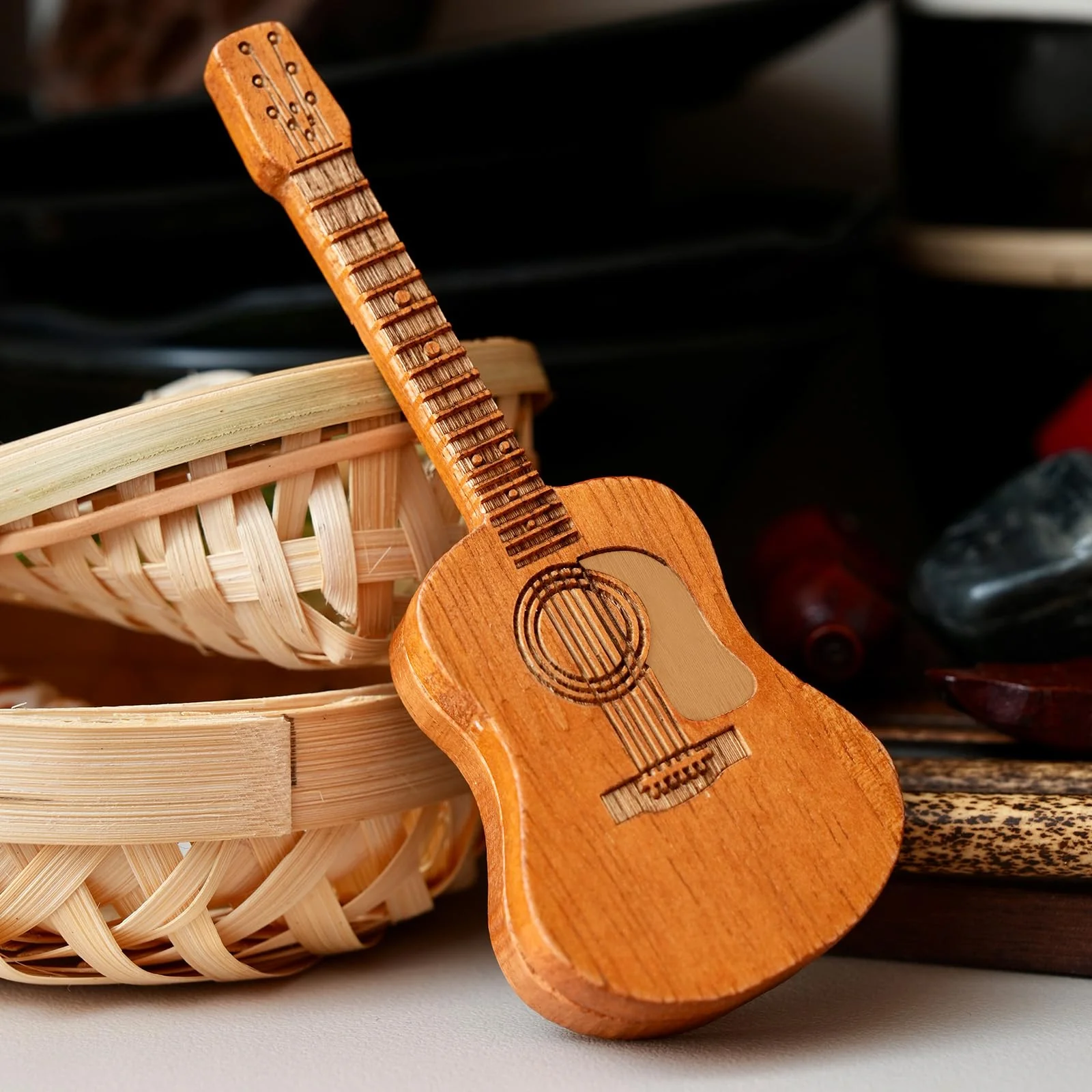 Wooden Guitar Pick Box with Stand,6PCS Unique Guitar Picks Guitar Pick Holder Box,Musician Engraved Wooden Plectrum Case,Acoustic Guitar Box for Electric Bass Guitar Ukulele Lover - Image 6