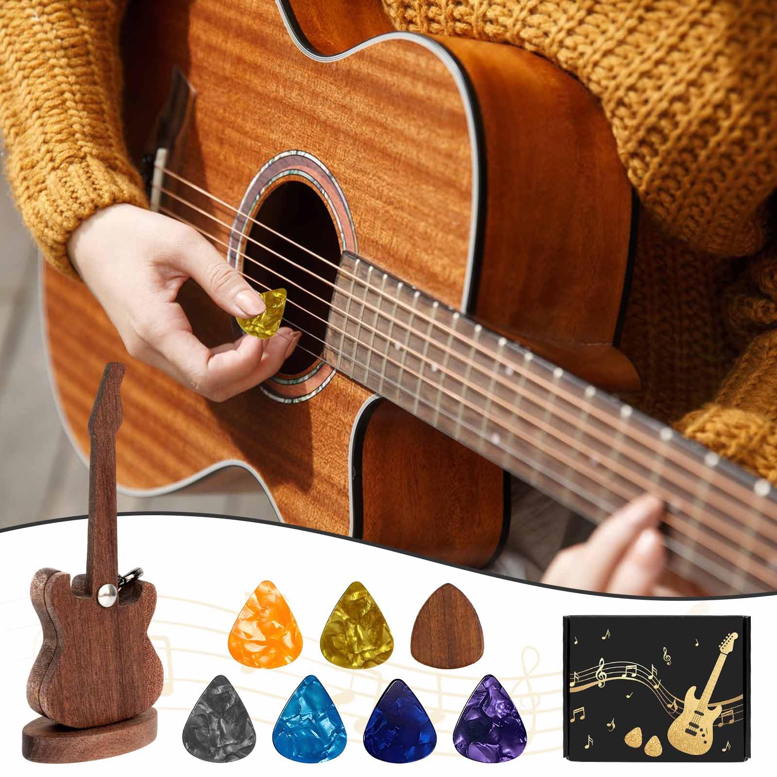 Wooden Guitar Pick Holder with Guitar Picks Guitar Pick Display Holder Guitar Keychain Home Decor Gifts for Christmas Birthday Valentines Anniversary Brown - Image 2