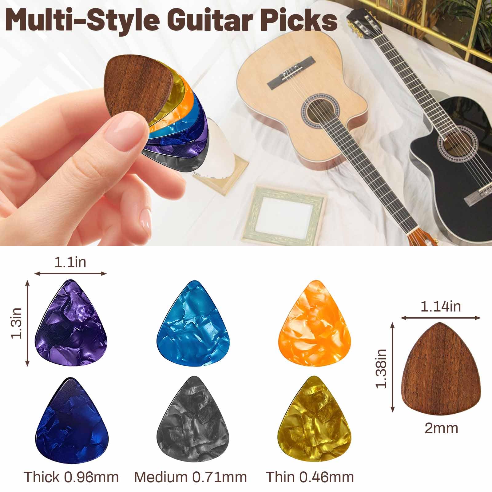 Wooden Guitar Pick Holder with Guitar Picks Guitar Pick Display Holder Guitar Keychain Home Decor Gifts for Christmas Birthday Valentines Anniversary Brown - Image 3