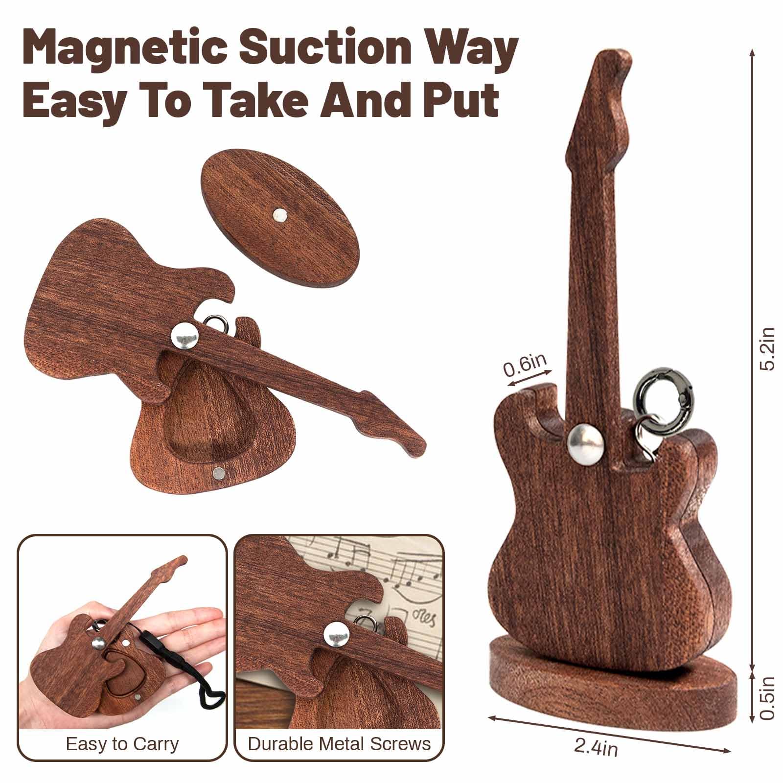 Wooden Guitar Pick Holder with Guitar Picks Guitar Pick Display Holder Guitar Keychain Home Decor Gifts for Christmas Birthday Valentines Anniversary Brown - Image 4