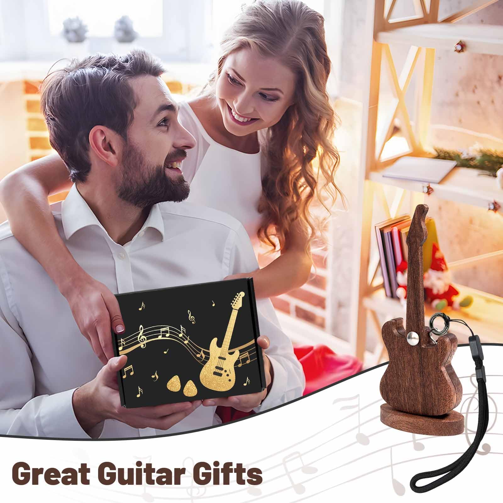 Wooden Guitar Pick Holder with Guitar Picks Guitar Pick Display Holder Guitar Keychain Home Decor Gifts for Christmas Birthday Valentines Anniversary Brown - Image 7