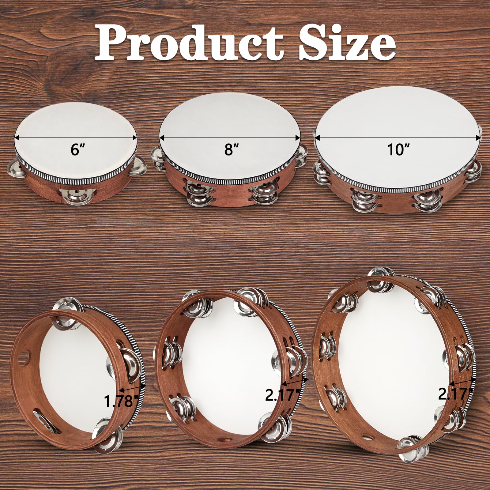 Wooden Hand Held Percussion Tambourine with Storage Bag - 6+8+10 Inches, Ideal for Church, Wedding, Party, Dance, Photo Shoot 6"+8"+10" - Image 7