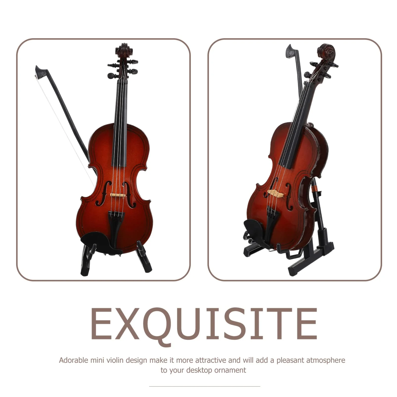 Wooden Miniature Double Bass with Stand Bow and Case Mini Contrabass Mini Musical Instrument Collectible Home Decoration 14X5X1.5CM - Image 3