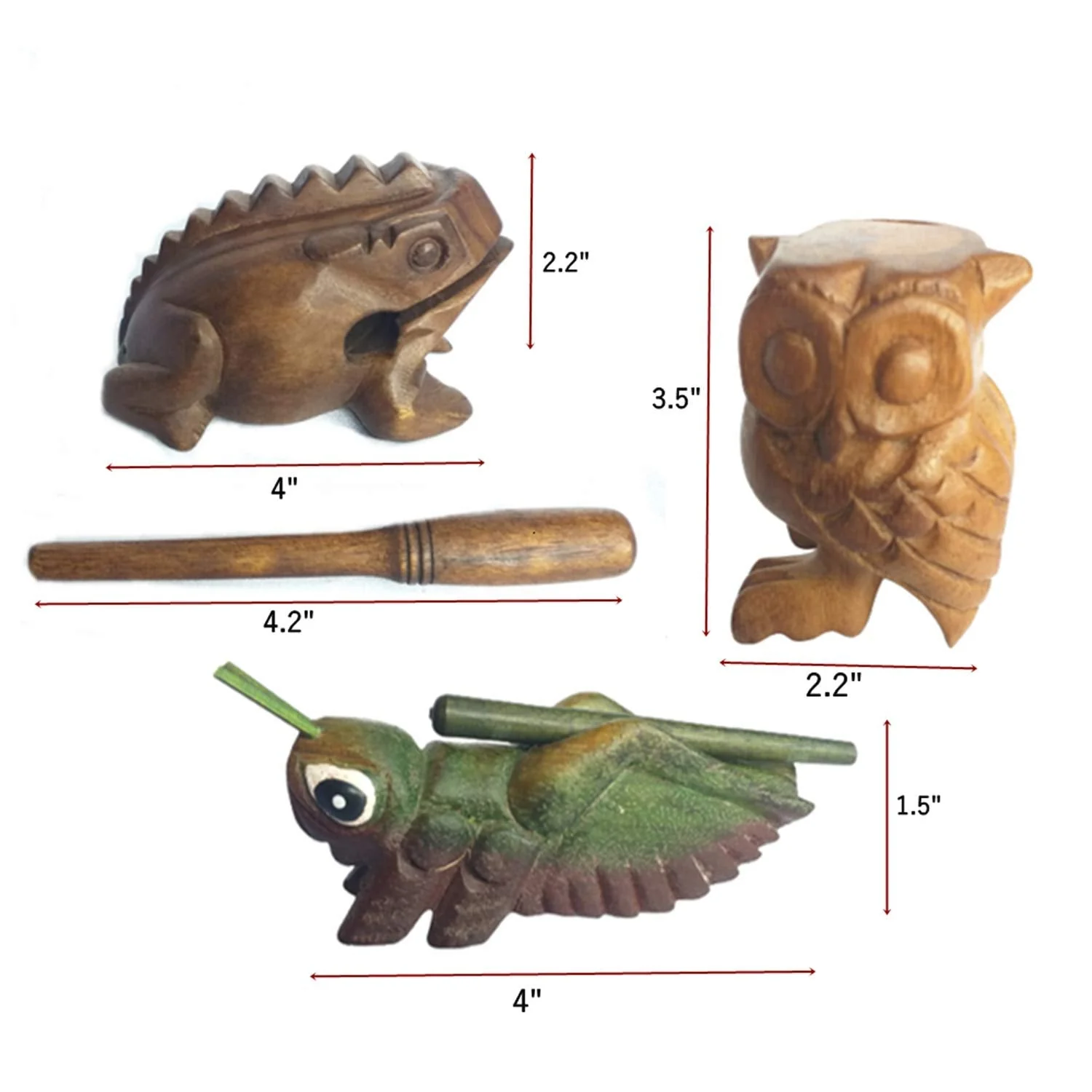 Wooden Percussion Frog, Cricket and Owl Set 3 Musical Instrument Products From Thailand Home Office Decoration Nice Gift (Small) Small - Image 3
