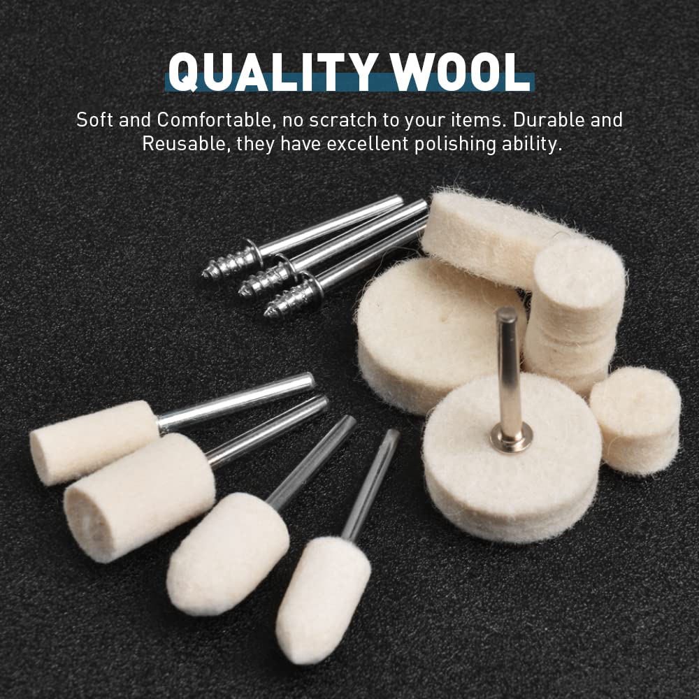 Wool Felt Polishing Buffing Wheel for Dremel Rotary Tool, 80Pcs Wool Polishing Pad Wheel Set for Rotary Tool Accessories with 1/8" Shank for Metal Glass Polishing Kit - Image 2
