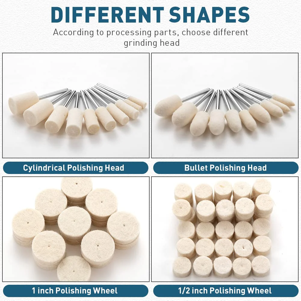 Wool Felt Polishing Buffing Wheel for Dremel Rotary Tool, 80Pcs Wool Polishing Pad Wheel Set for Rotary Tool Accessories with 1/8" Shank for Metal Glass Polishing Kit - Image 3