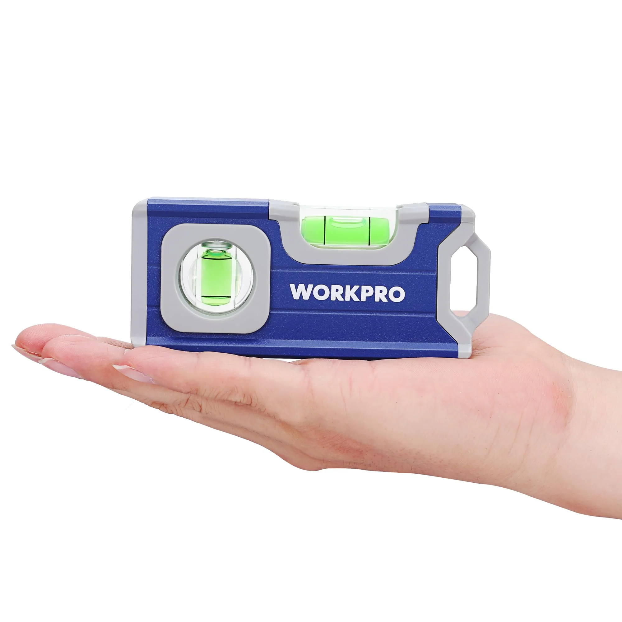 WORKPRO Magnetic Spirit Level 115 mm, Mini Spirit Level with 2 Vials 90°/180°, Magnetic Spirit Level with Hanging Hole, Aluminum Alloy Body, Strong Magnet, Grooved Design for Builders - Image 2
