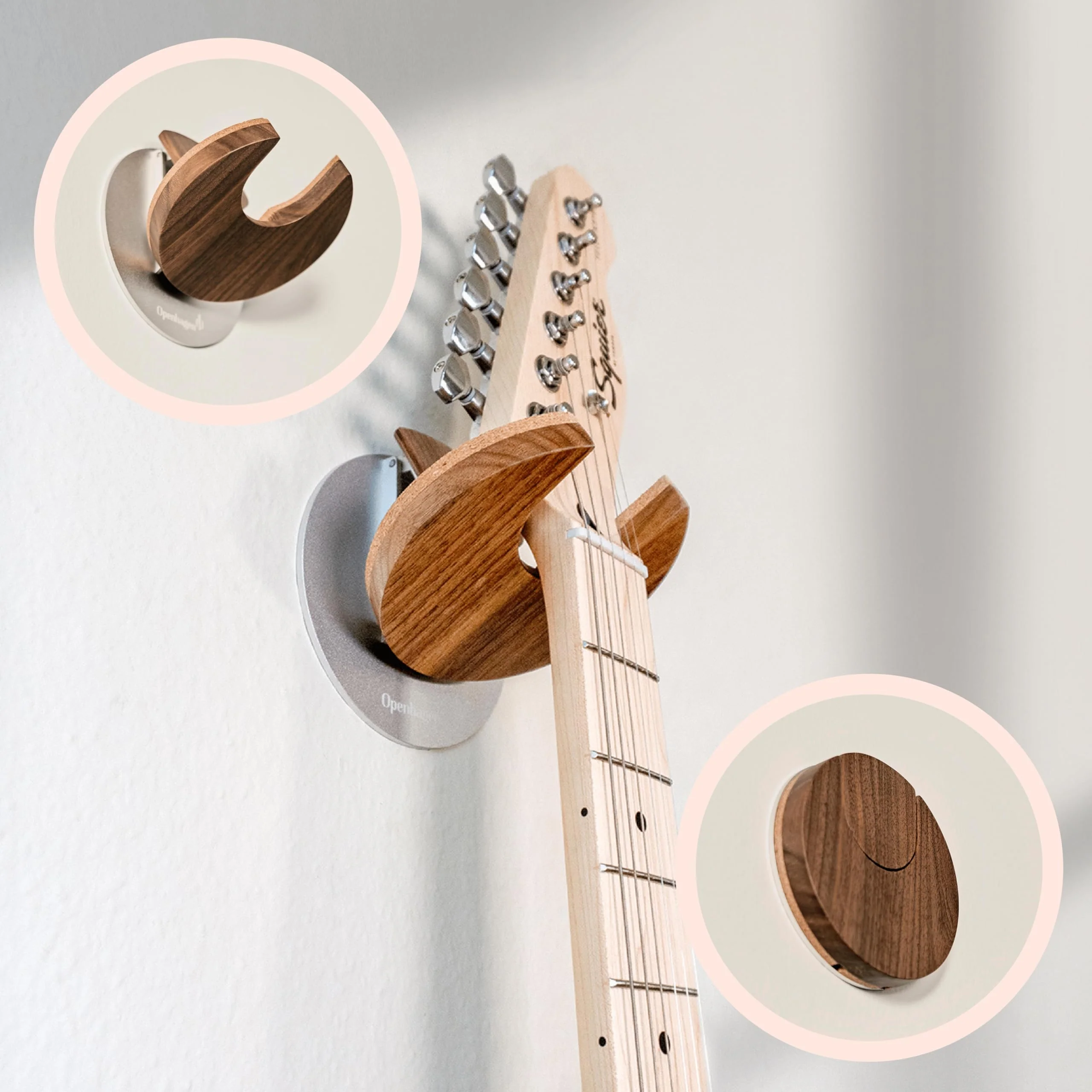 World’s Only - Collapsible Electric Guitar Hanger and Wall Mount Bracket Holder for Electric Guitars and Basses - Danish Design - Space Saving - Wooden - Walnut Color - Scratch Proof (Walnut) - Image 2