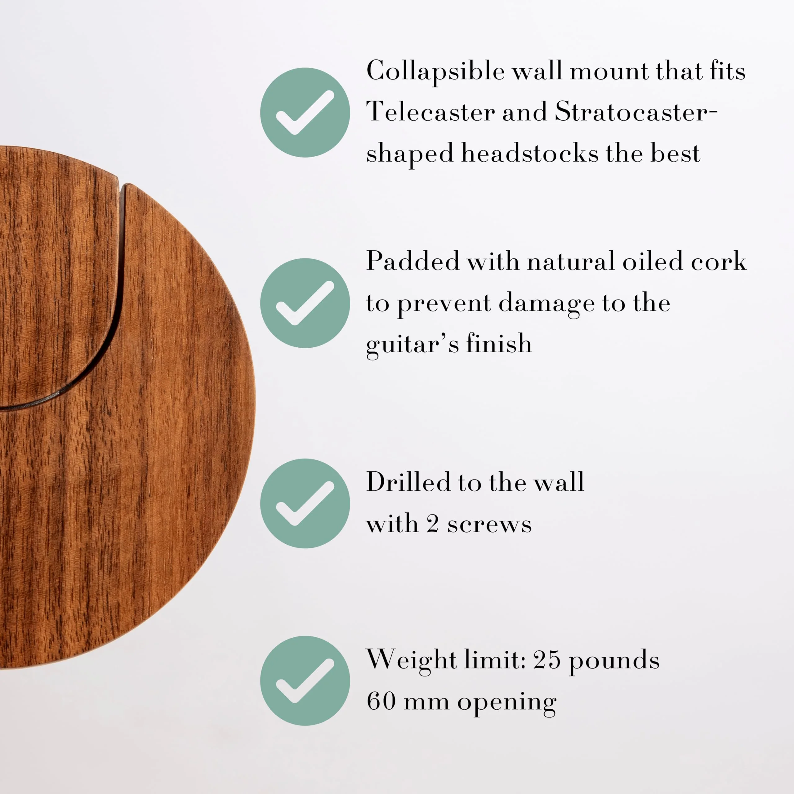 World’s Only - Collapsible Electric Guitar Hanger and Wall Mount Bracket Holder for Electric Guitars and Basses - Danish Design - Space Saving - Wooden - Walnut Color - Scratch Proof (Walnut) - Image 3