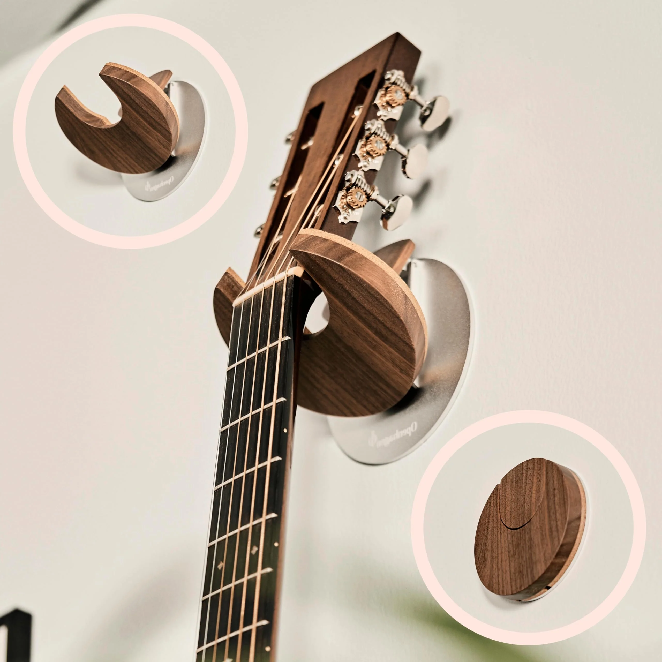 World’s Only Collapsible Guitar Hanger Wall Mount Bracket for Guitars & Basses - Patented Danish Design - Space Saving - Scratch Proof - Guitar Accessories, Wall Hooks for Hanging | Walnut Wood - Image 2