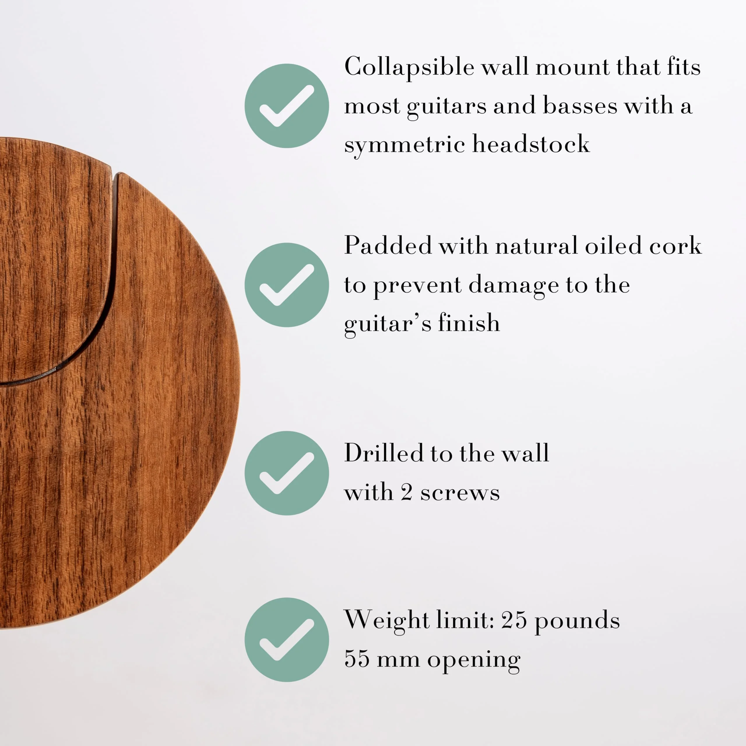 World’s Only Collapsible Guitar Hanger Wall Mount Bracket for Guitars & Basses - Patented Danish Design - Space Saving - Scratch Proof - Guitar Accessories, Wall Hooks for Hanging | Walnut Wood - Image 3