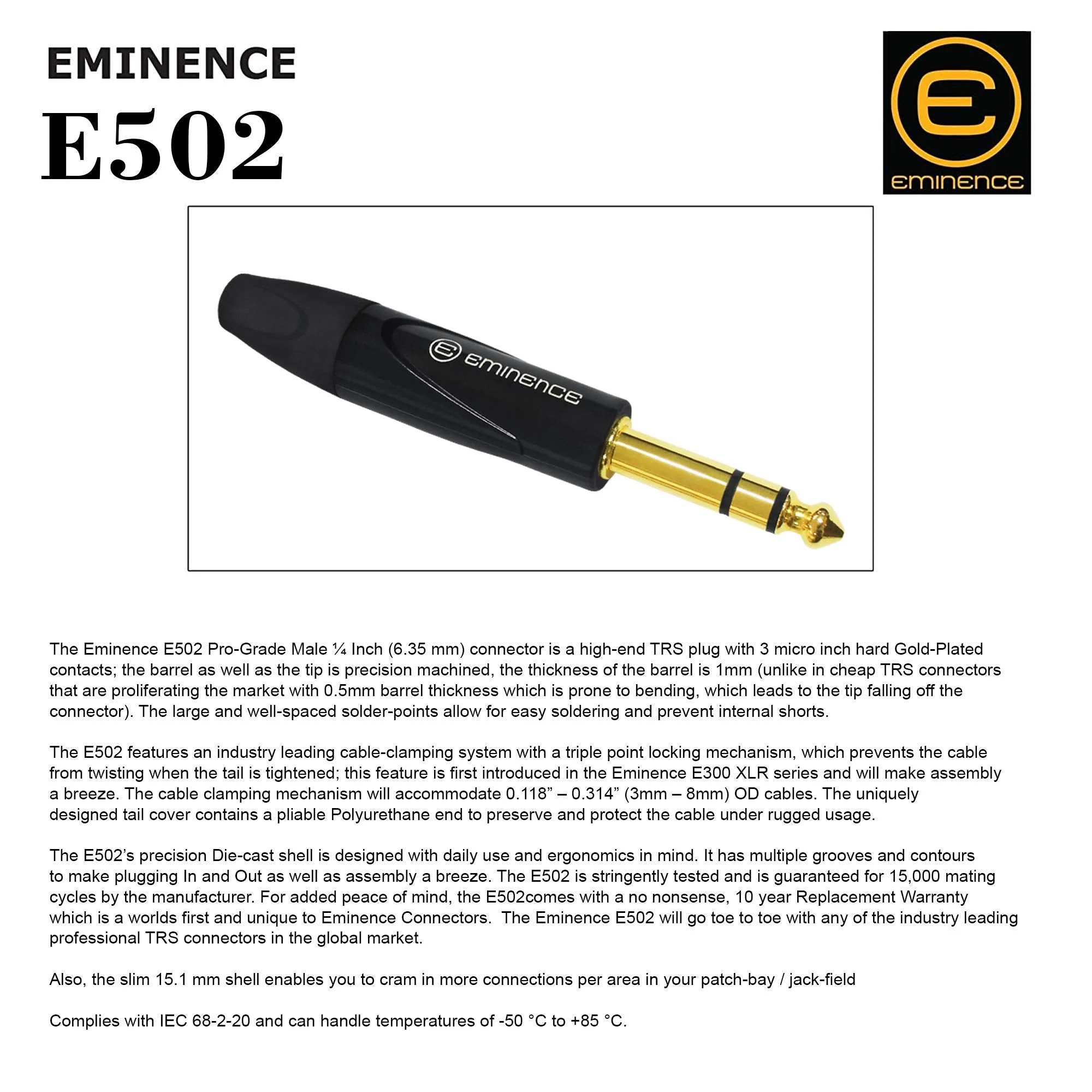 WORLDS BEST CABLES 4 Units - 1.5 Foot - Canare L-4E6S, Star Quad Balanced TRS Patch Cable with Eminence Gold E502 TRS Stereo Plugs - Custom Made - Image 5
