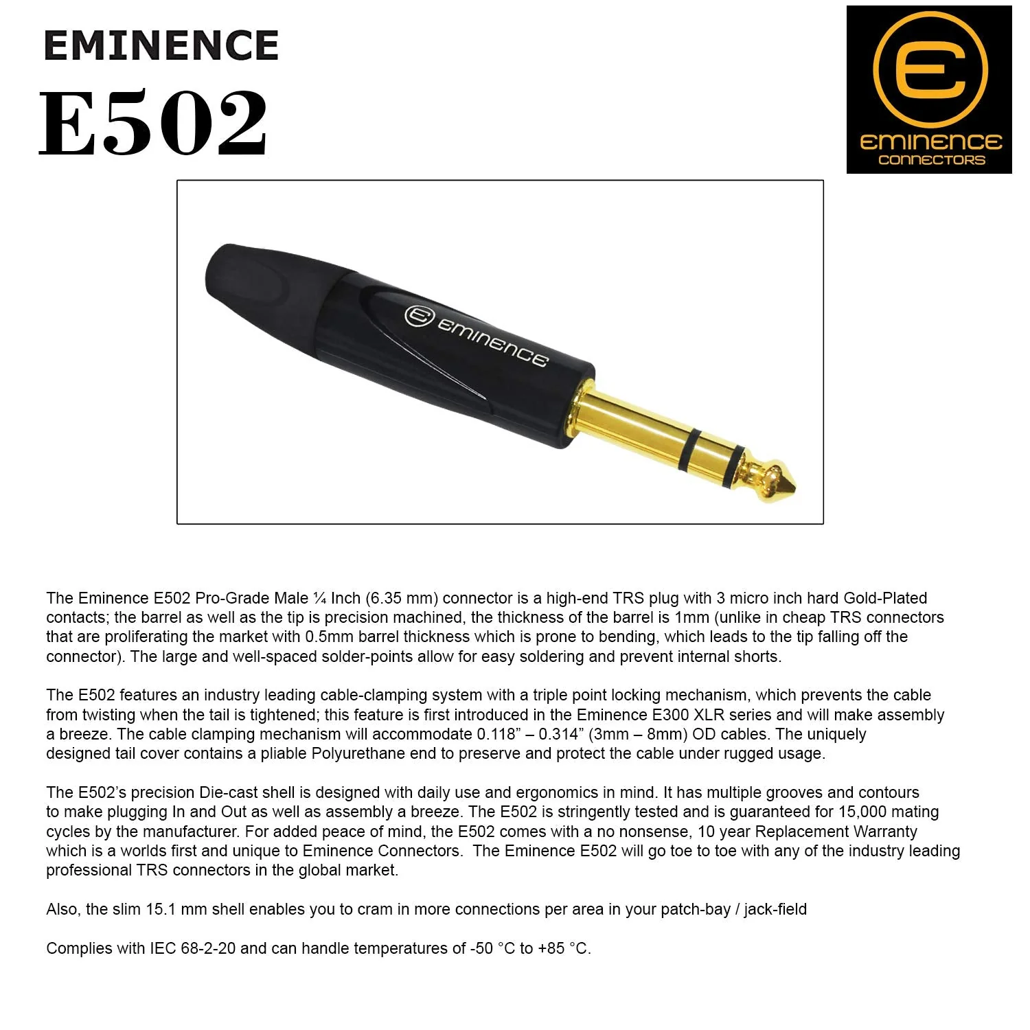 WORLDS BEST CABLES 6 Inch - Canare L-4E6S, Star Quad Balanced TRS Patch Cable with Eminence Gold E502 TRS Stereo Plugs - Custom Made - Image 5