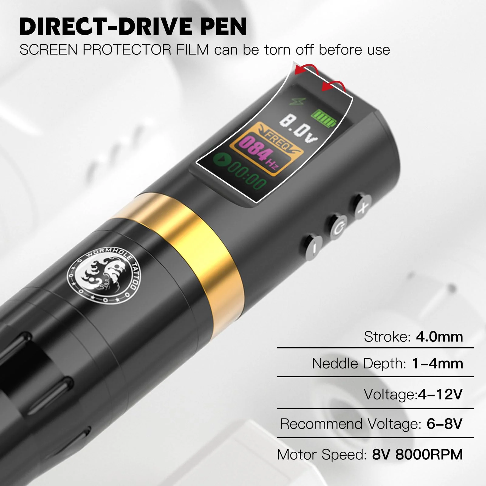 Wormhole Tattoo 58Pcs Complete Tattoo Gun Kit - Aluminum Alloy LED Smart Tattoo Pen Wireless Tattoo Machine with 1800mAh Battery for Tattoo Beginners - Black WTK313 - Image 2