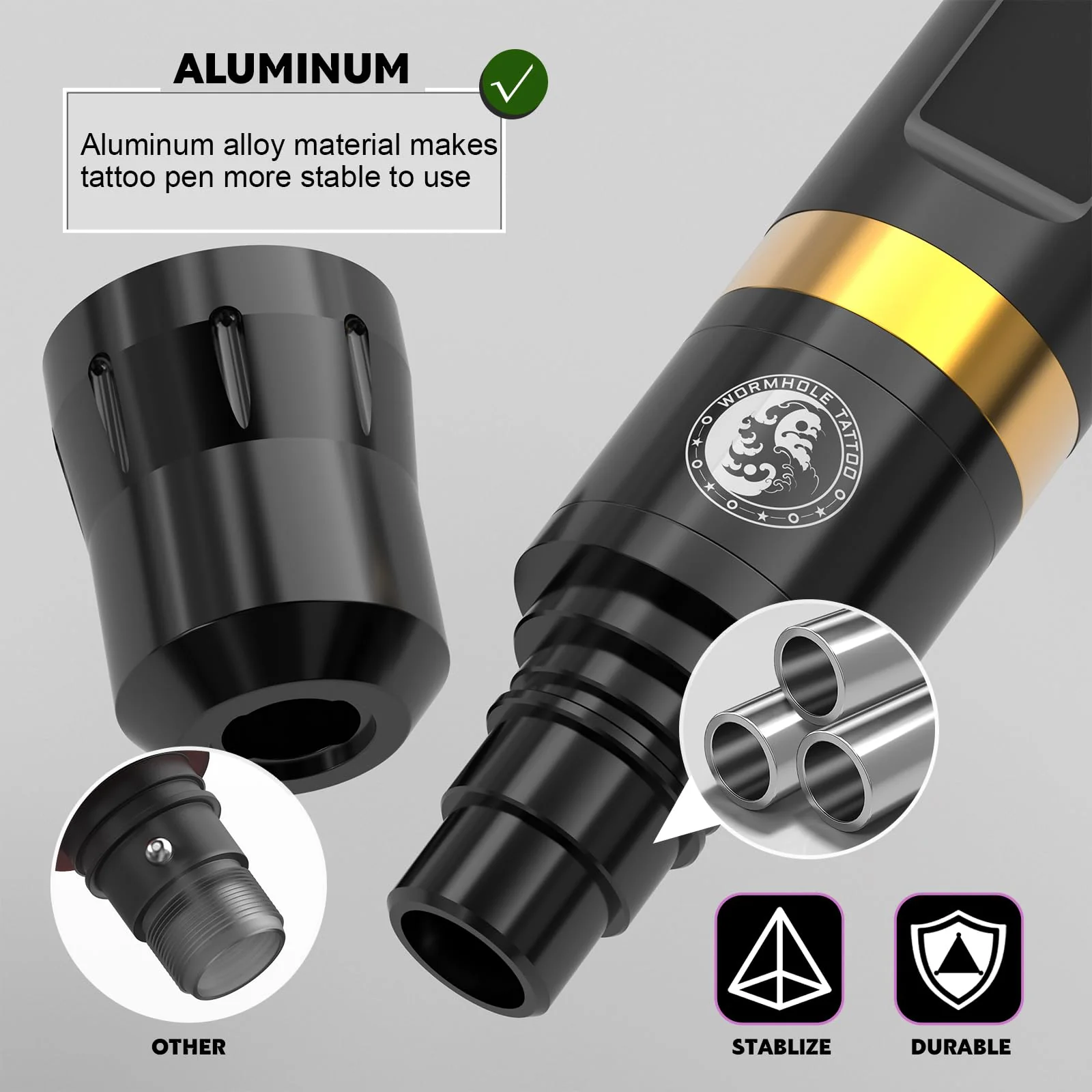Wormhole Tattoo 58Pcs Complete Tattoo Gun Kit - Aluminum Alloy LED Smart Tattoo Pen Wireless Tattoo Machine with 1800mAh Battery for Tattoo Beginners - Black WTK313 - Image 3