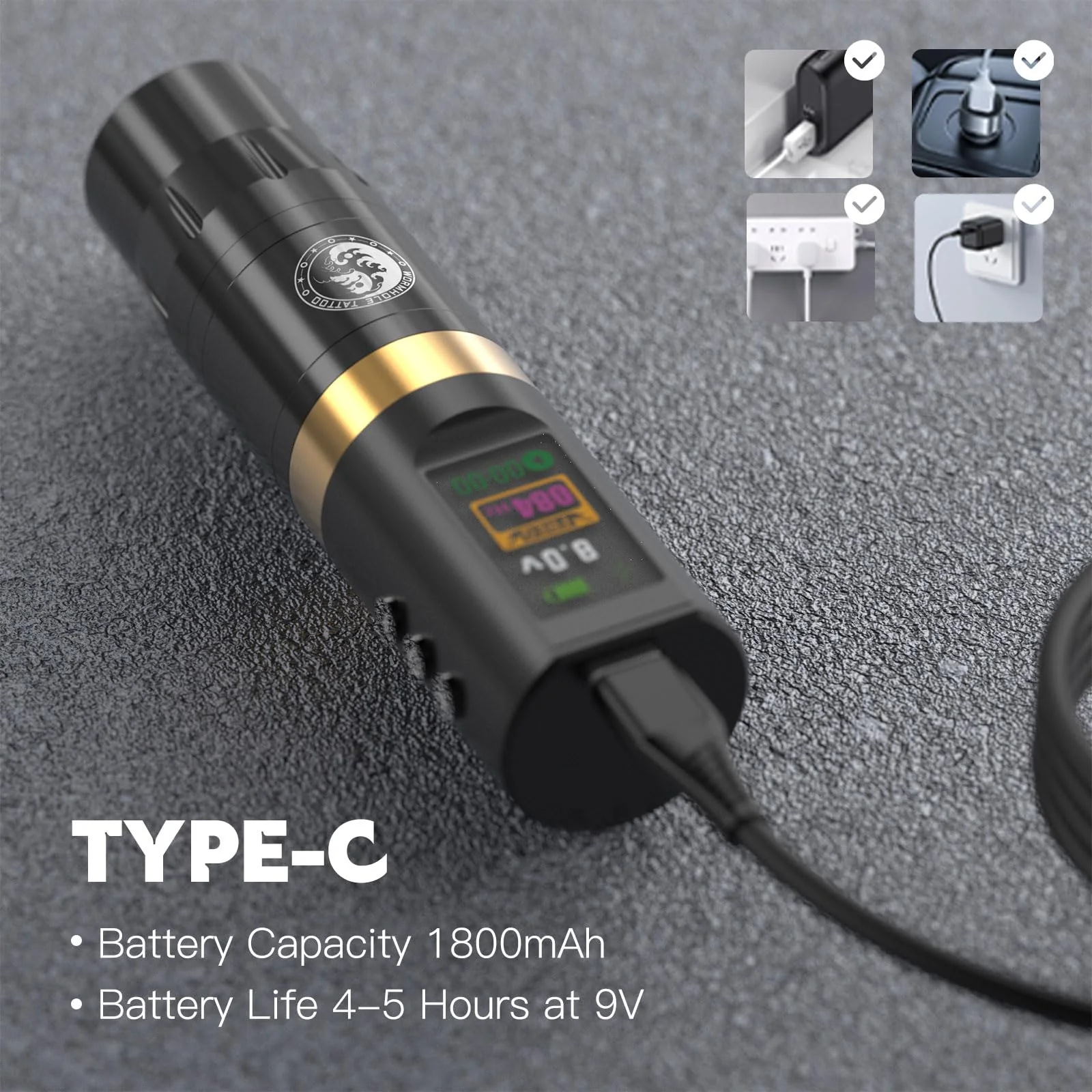 Wormhole Tattoo 58Pcs Complete Tattoo Gun Kit - Aluminum Alloy LED Smart Tattoo Pen Wireless Tattoo Machine with 1800mAh Battery for Tattoo Beginners - Black WTK313 - Image 7