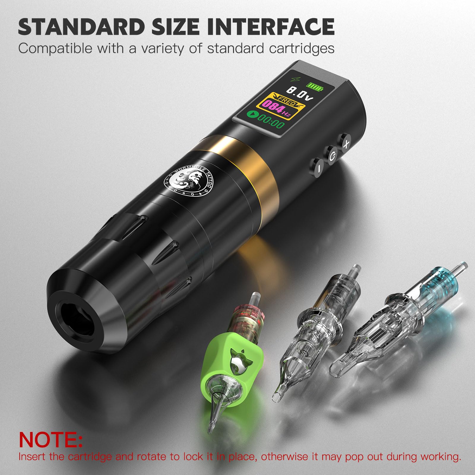 Wormhole Tattoo 58Pcs Complete Tattoo Gun Kit - Aluminum Alloy LED Smart Tattoo Pen Wireless Tattoo Machine with 1800mAh Battery for Tattoo Beginners - Black WTK313 - Image 8