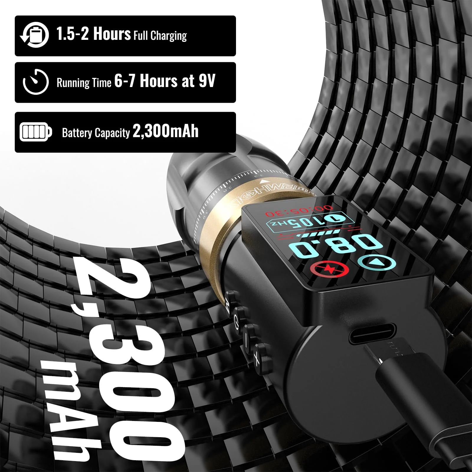 Wormhole Tattoo Gun Wireless Tattoo Machine with 2300mAh Battery, Multi-function Smart Tattoo Pen with 7 Adjustable Strokes Jump-start/Dot Work Mode Tattoo Supplies for Professional Tattooist HP99-A - Image 5