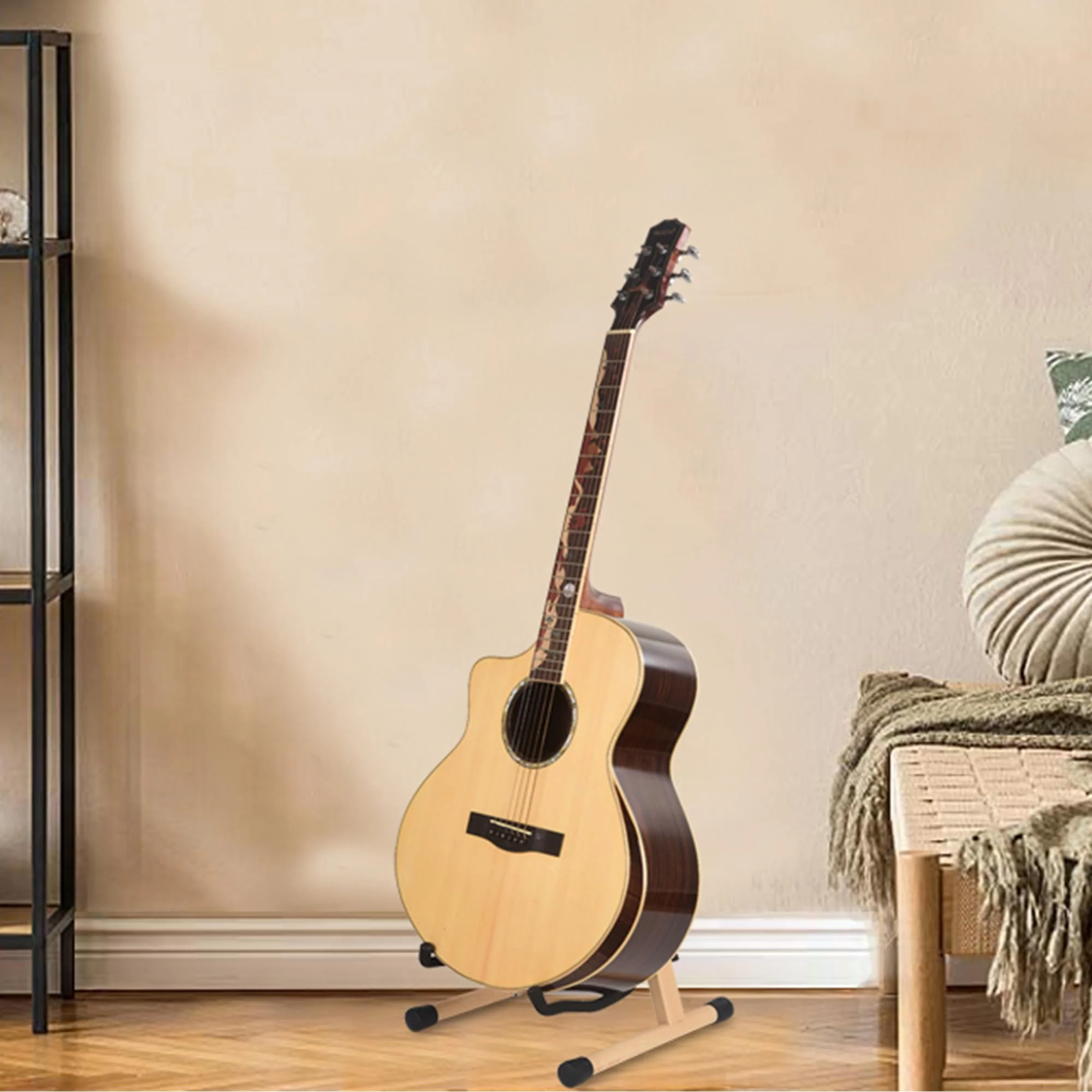 WOTLLA® Guitar Stand, Guitar Stands Floor with Sponges A Frame Folding Guitar Stand for Guitars Bass Cello Mandolin Banjo, Gifts for Guitar Players Beech Wood - Image 7
