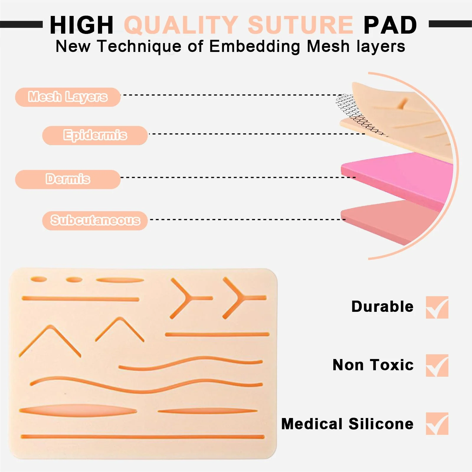 Wound Suture Exercise Kit: PRITOK 16 Pieces Suture Practice Kit, Suture Practice Set for Training for Students, Suture Set Seam Set, Silicone Suture Pads for Education Purposes Only - Image 3