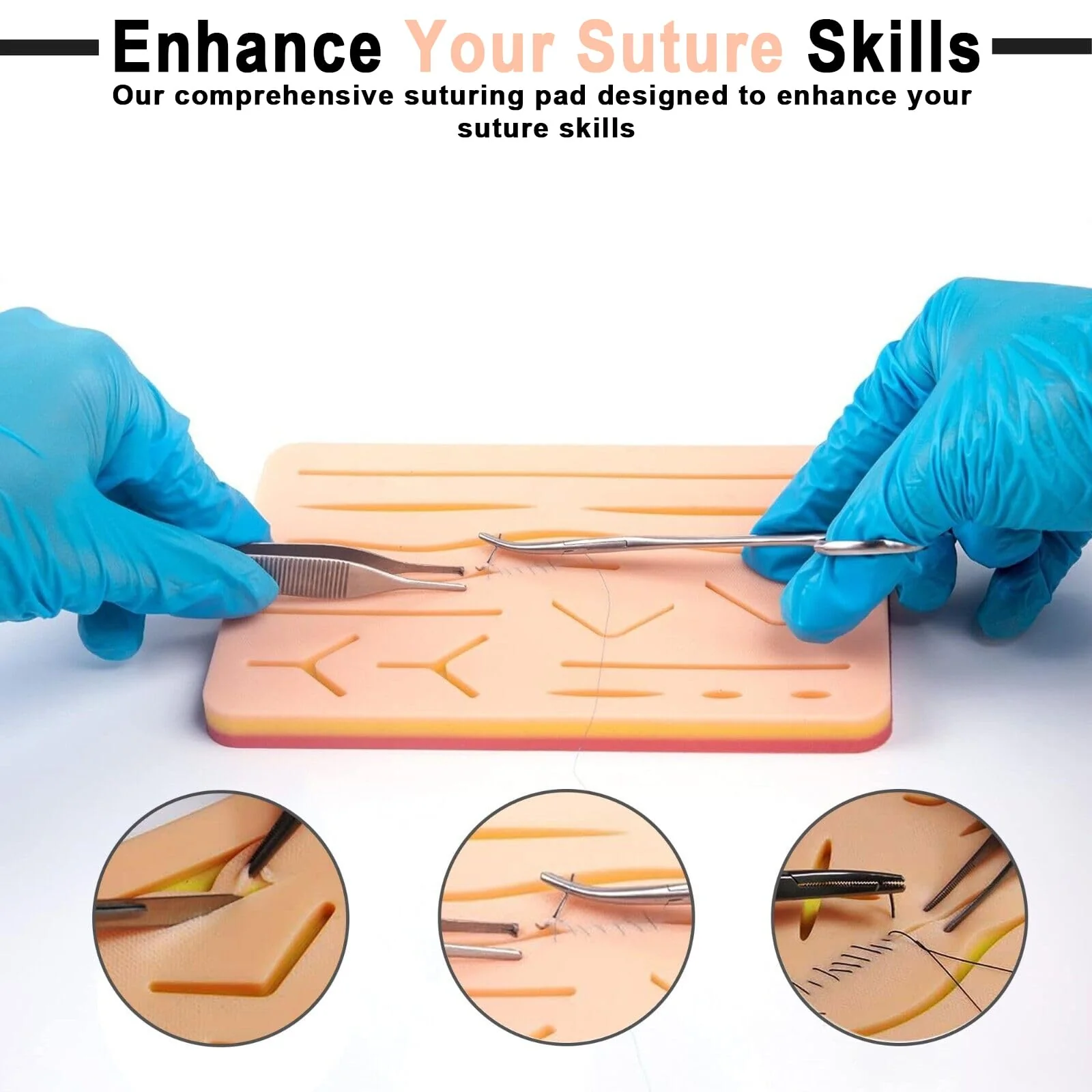 Wound Suture Exercise Kit: PRITOK 16 Pieces Suture Practice Kit, Suture Practice Set for Training for Students, Suture Set Seam Set, Silicone Suture Pads for Education Purposes Only - Image 7