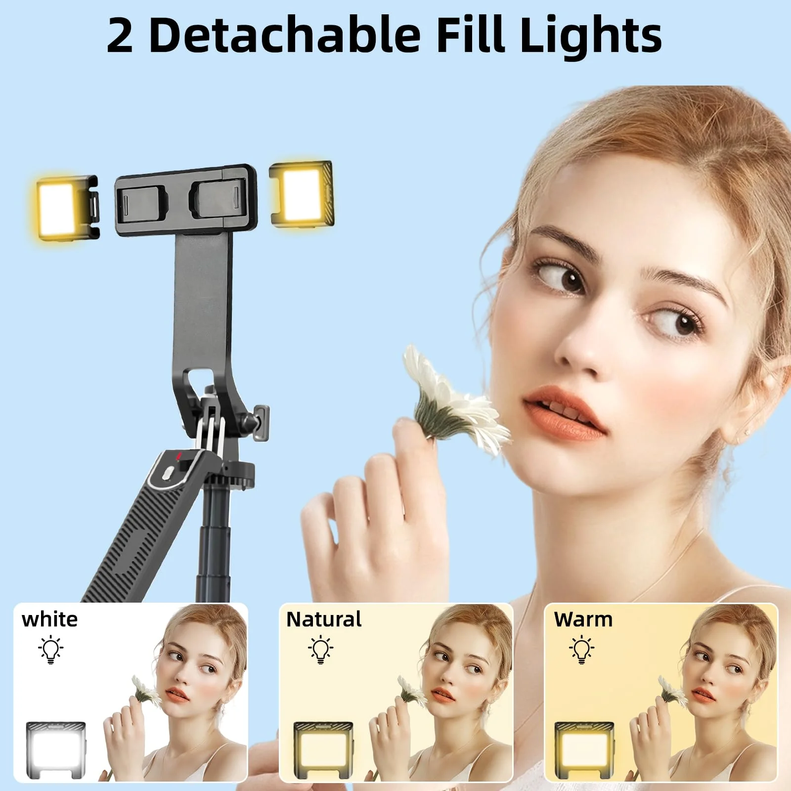 WOVTE 71" Selfie Stick Tripod with 2 Lights, Extendable Tripod for iPhone, Selfie Stick Tripod Stand with Remote, Portable Phone Tripod for Cell Phone Compatible with iPhone/Android, Gopro - Image 2