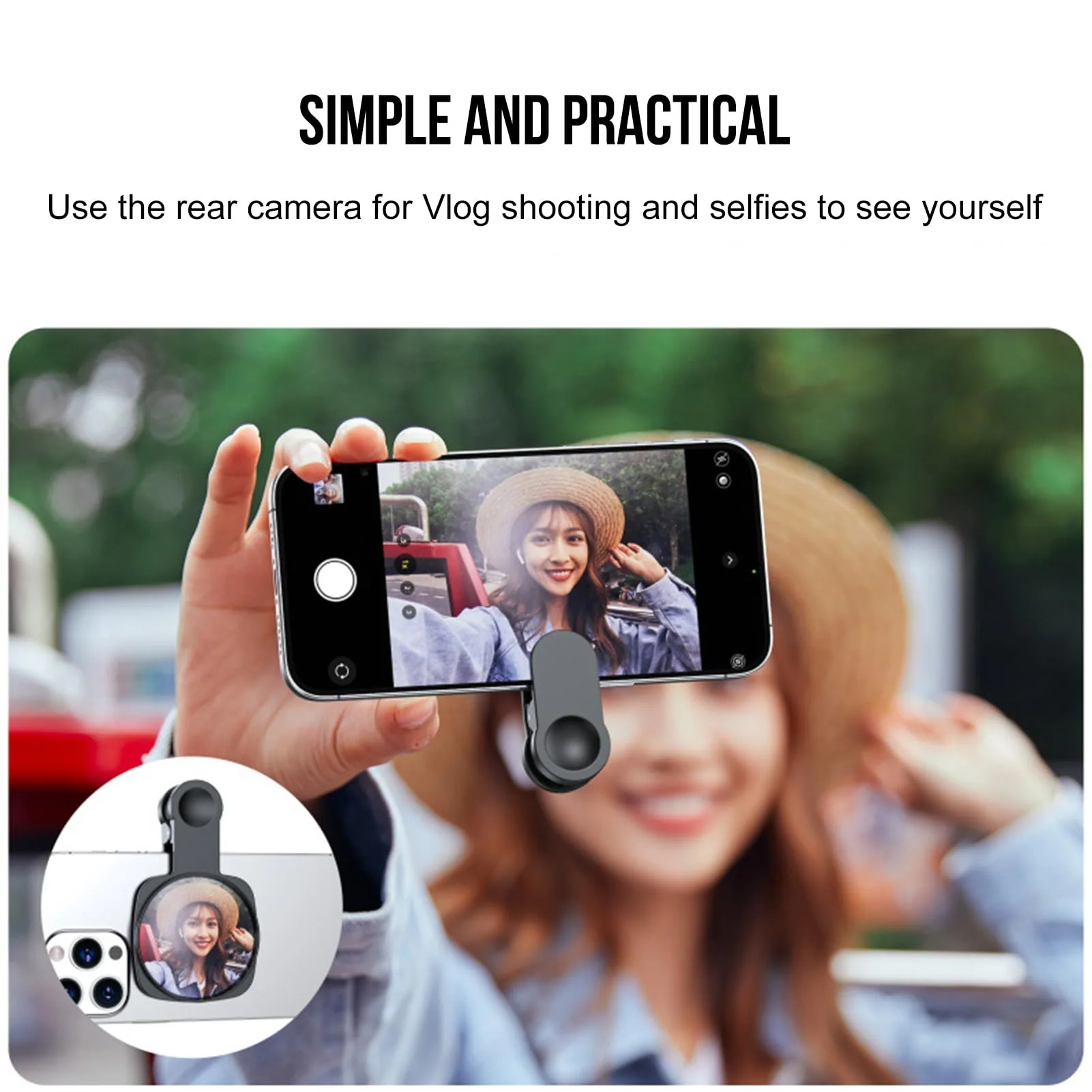 WOWNOVA Clip Selfie Mirror for Phone Back Camera Live Streaming, Vlogging and Selfies, 2.36" Selfie Mirror Compatible with iPhone Back Camera, HD Reflective Selfie Mirror Clip for Phone Rear Camera - Image 2