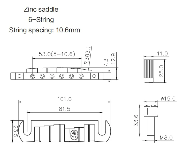 Wraparound Bridge Tailpiece, Adjustable Intonated Aluminium Alloy Stoptail Bridge with Studs and Zinc Saddle for Les Paul LP EPI SG Style Electric Guitar Replacement Chrome - Image 4