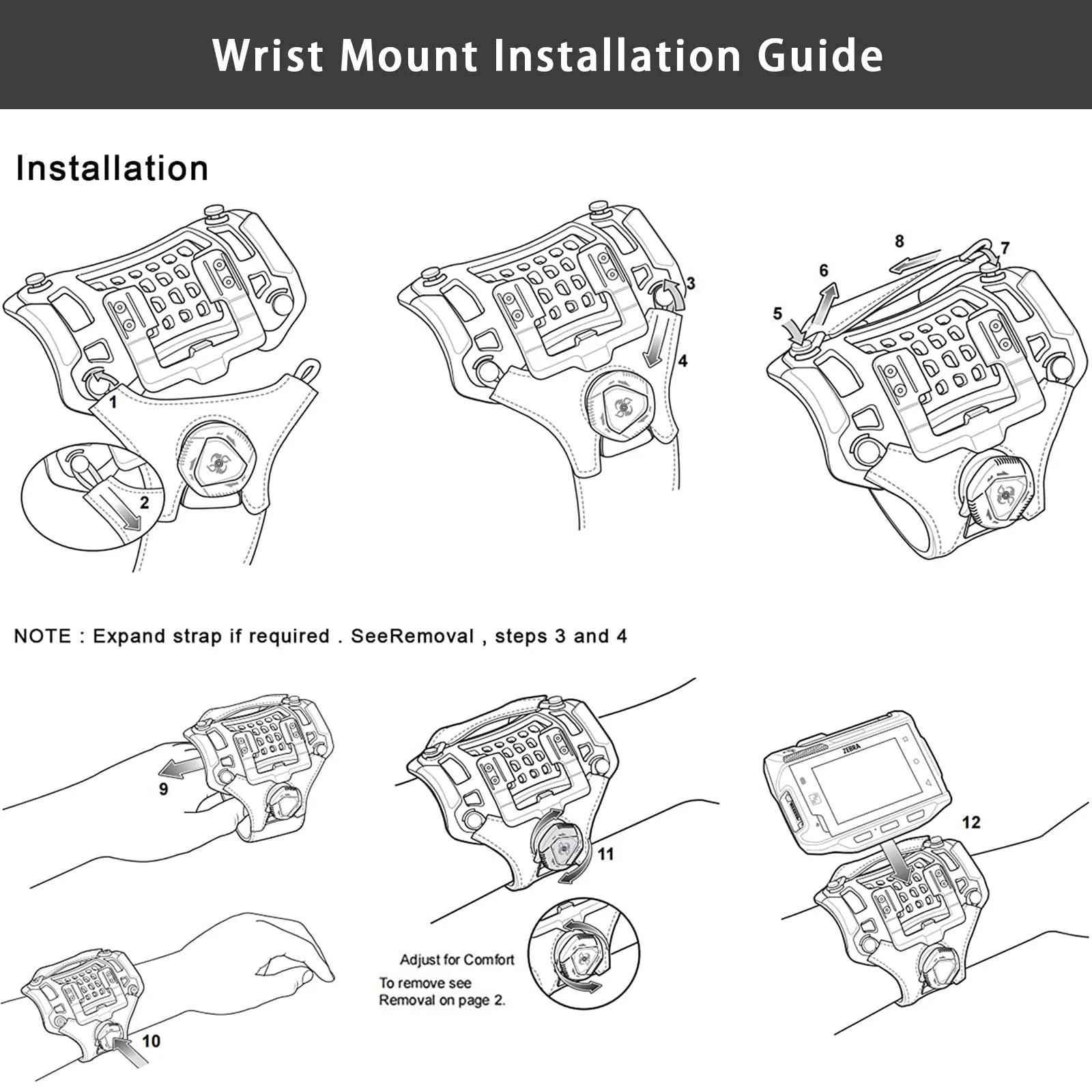 Wristband PDA Holder, Wrist Mount Strap for Zebra WT6000 WT60B0 Handheld Computer Scanner, Great for Baggage Handlers,Postal Carriers,Retail Workers, Warehouse Employees (Black) SG-NGWT-WRMTS-01 - Image 2