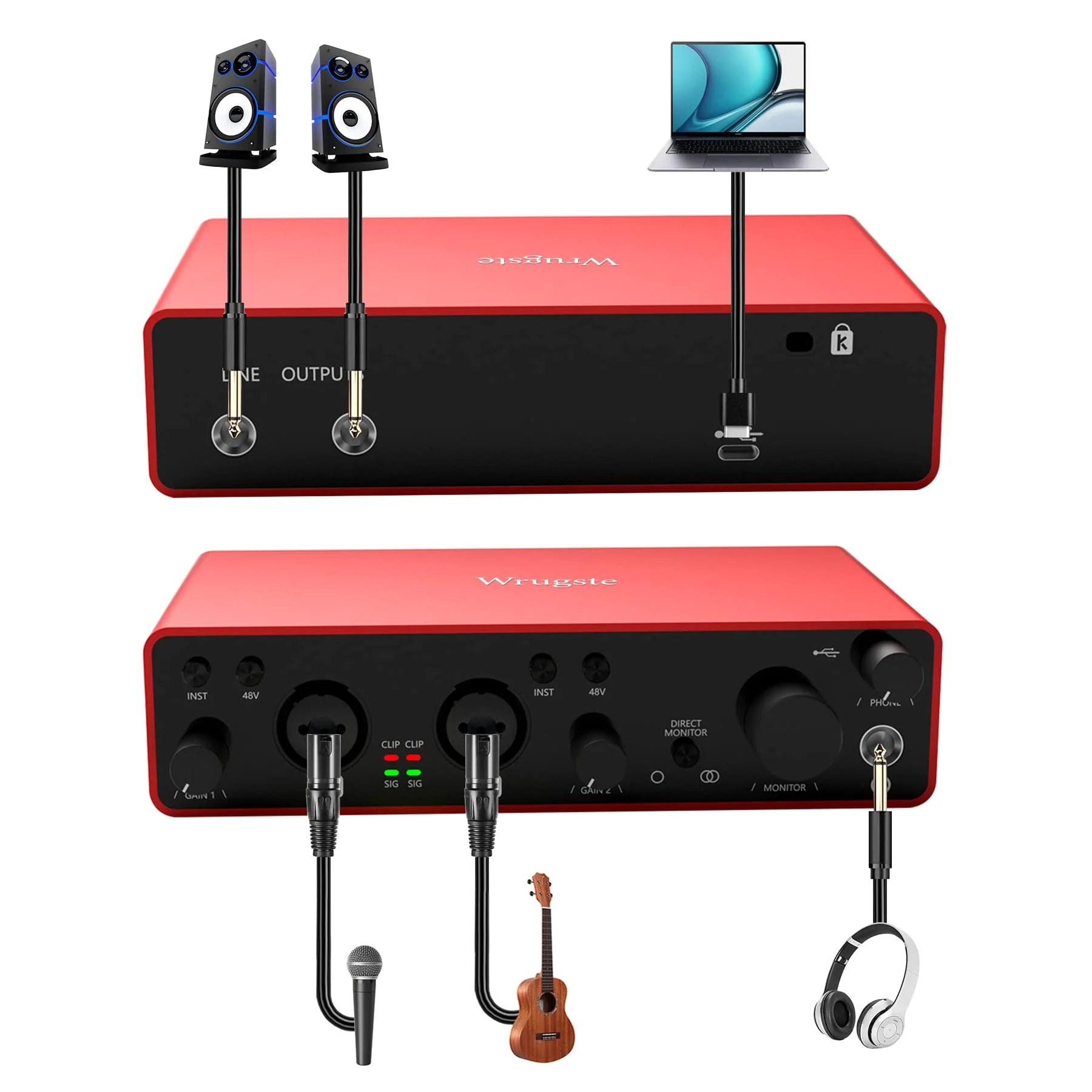 Wrugste Audio Interface for Recording Podcasting and Streaming Ultra-low Latency Plug&Play Noise-Free XLR Audio Interface(24Bit/192kHz)+48V Phantom Power for PC - Image 5
