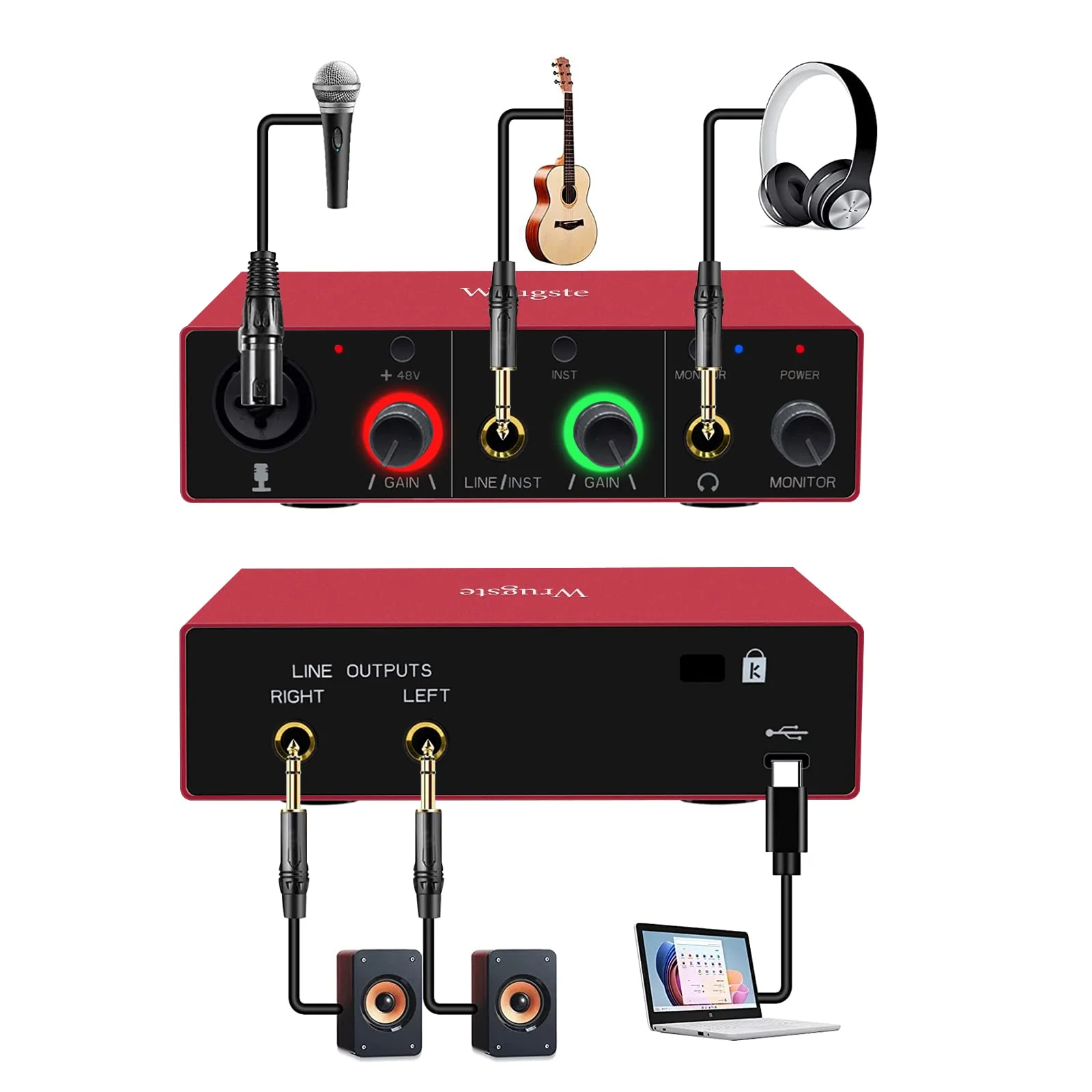 Wrugste USB Audio Interface Solo(24Bit/192kHz)+48V Phantom Power for Computer Recording Podcasting and Streaming Plug and Play Noise-Free Wrugste XLR Audio Interface for PC No Software Included - Image 2