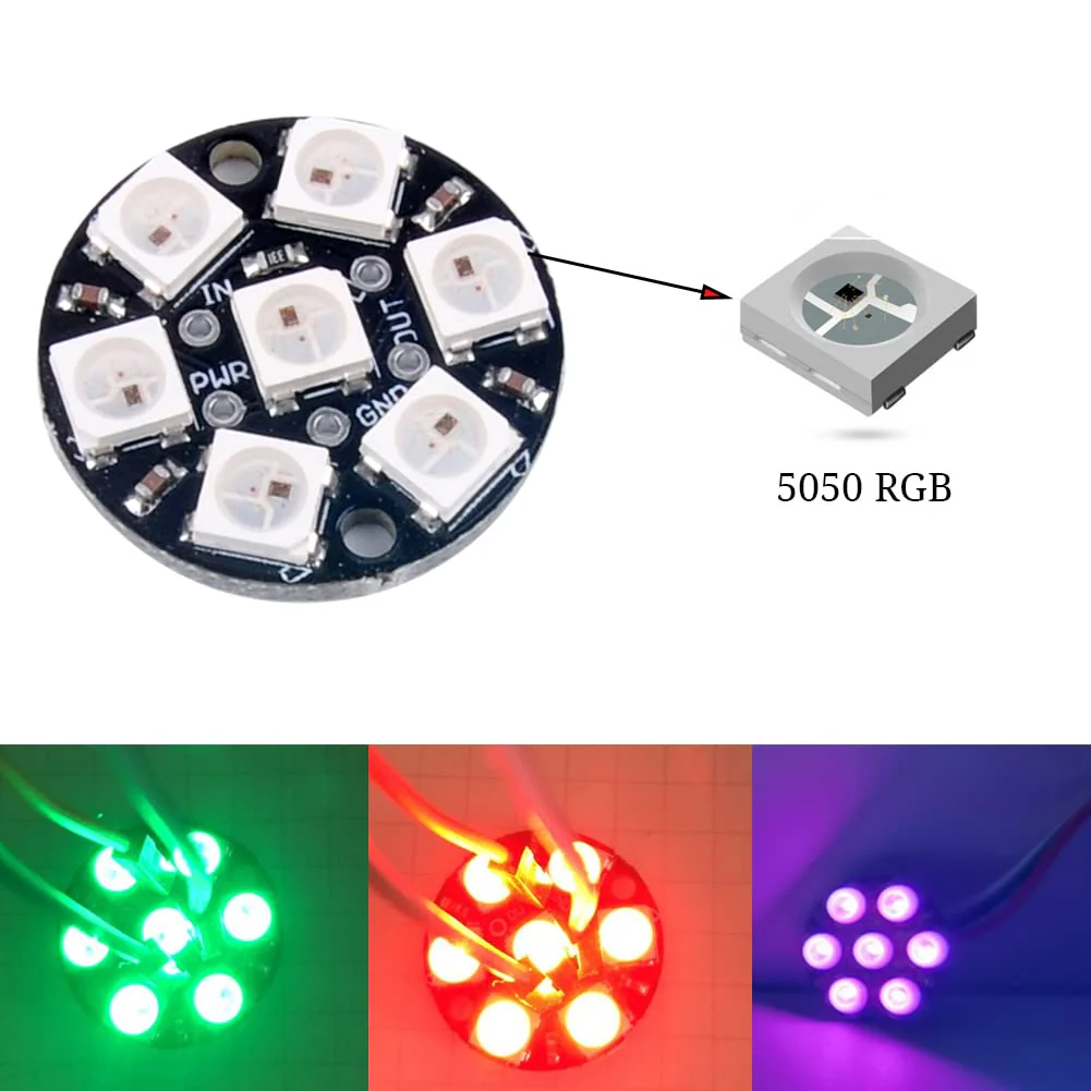 WS2812 RGB LED Ring 7 x 5050 WS2812B 7 Bits with Built-in Drivers for Arduino Raspberry Pi Mirco:bit ESP32 Pack - Image 2