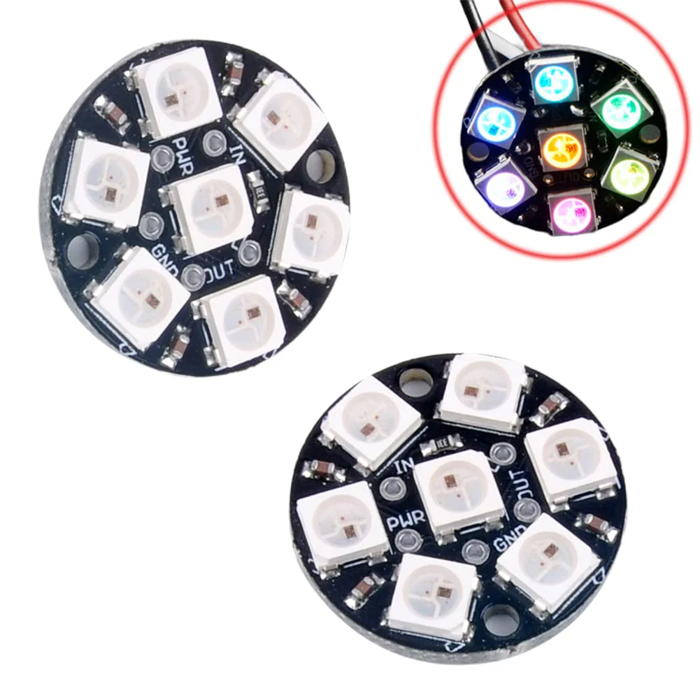 WS2812 RGB LED Ring 7 x 5050 WS2812B 7 Bits with Built-in Drivers for Arduino Raspberry Pi Mirco:bit ESP32 Pack - Image 3