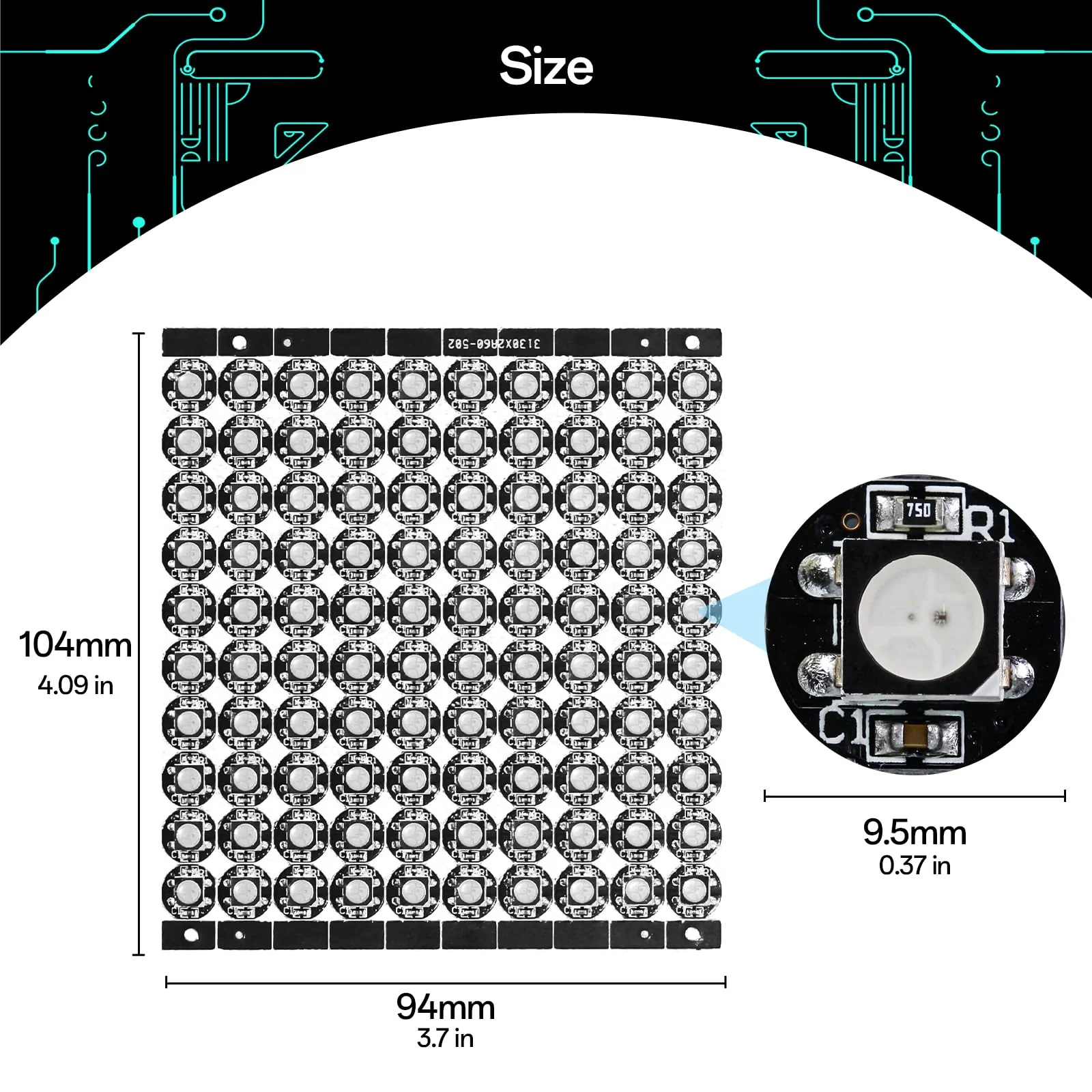 WS2812B RGB IC LED Panel, 10 x 10 100 LEDs Matrix 5050 SMD Individually Addressable LED Panel for Raspberry Pi, Arduino, DIY Projects Black 10 ×10 100Pixels - Image 5