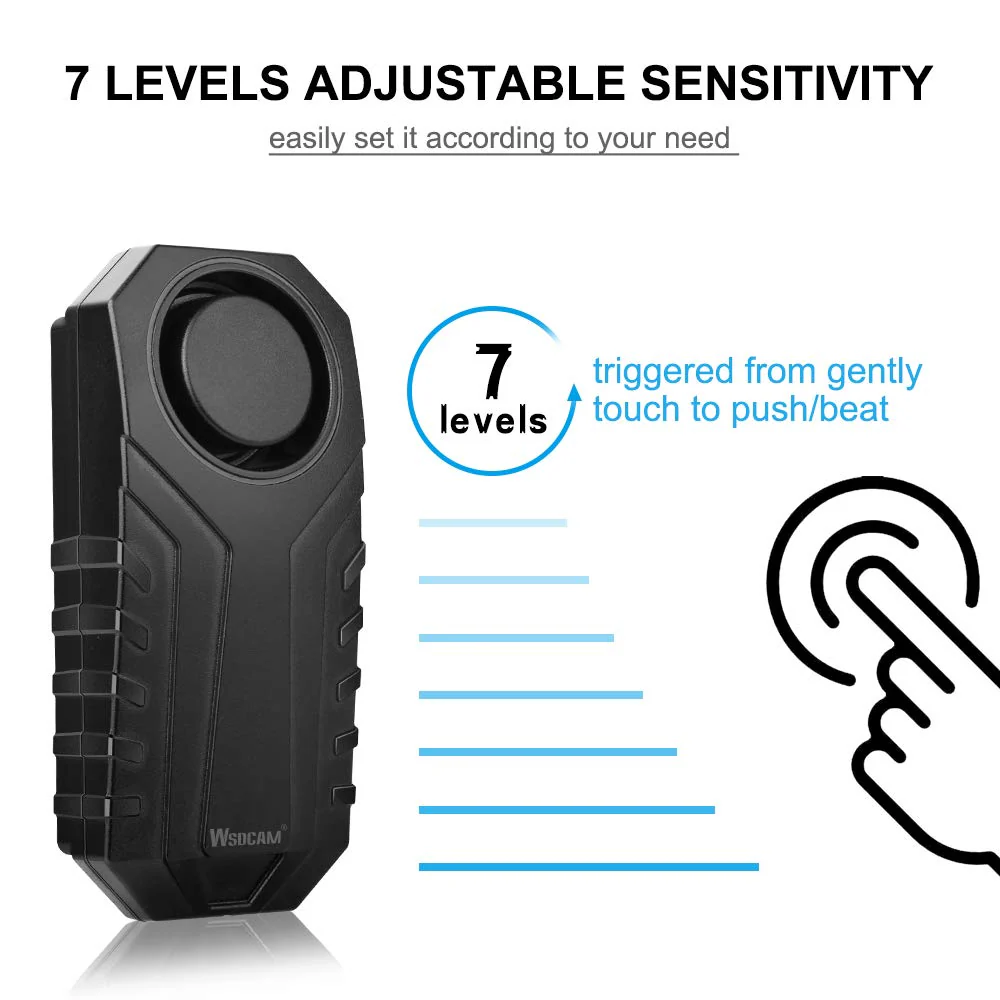 WSDCAM Bike Alarm 2 Pack 113dB Wireless Anti Theft Vibration Motion Sensor Vehicle Security Alarm System Waterproof Motorcycle Alarm Bicycle Alarm with Remote - Black & Blue - Image 3