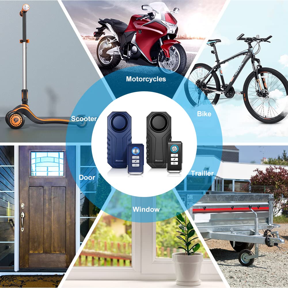 WSDCAM Bike Alarm 2 Pack 113dB Wireless Anti Theft Vibration Motion Sensor Vehicle Security Alarm System Waterproof Motorcycle Alarm Bicycle Alarm with Remote - Black & Blue - Image 6