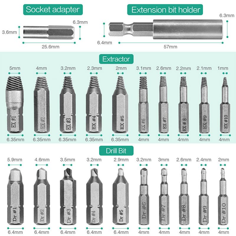 WSOOX Screw Extractor Set, 22 Pieces, Extractor, Screw Extractor Tool Damaged Screw Remover Extractor Set - Image 2