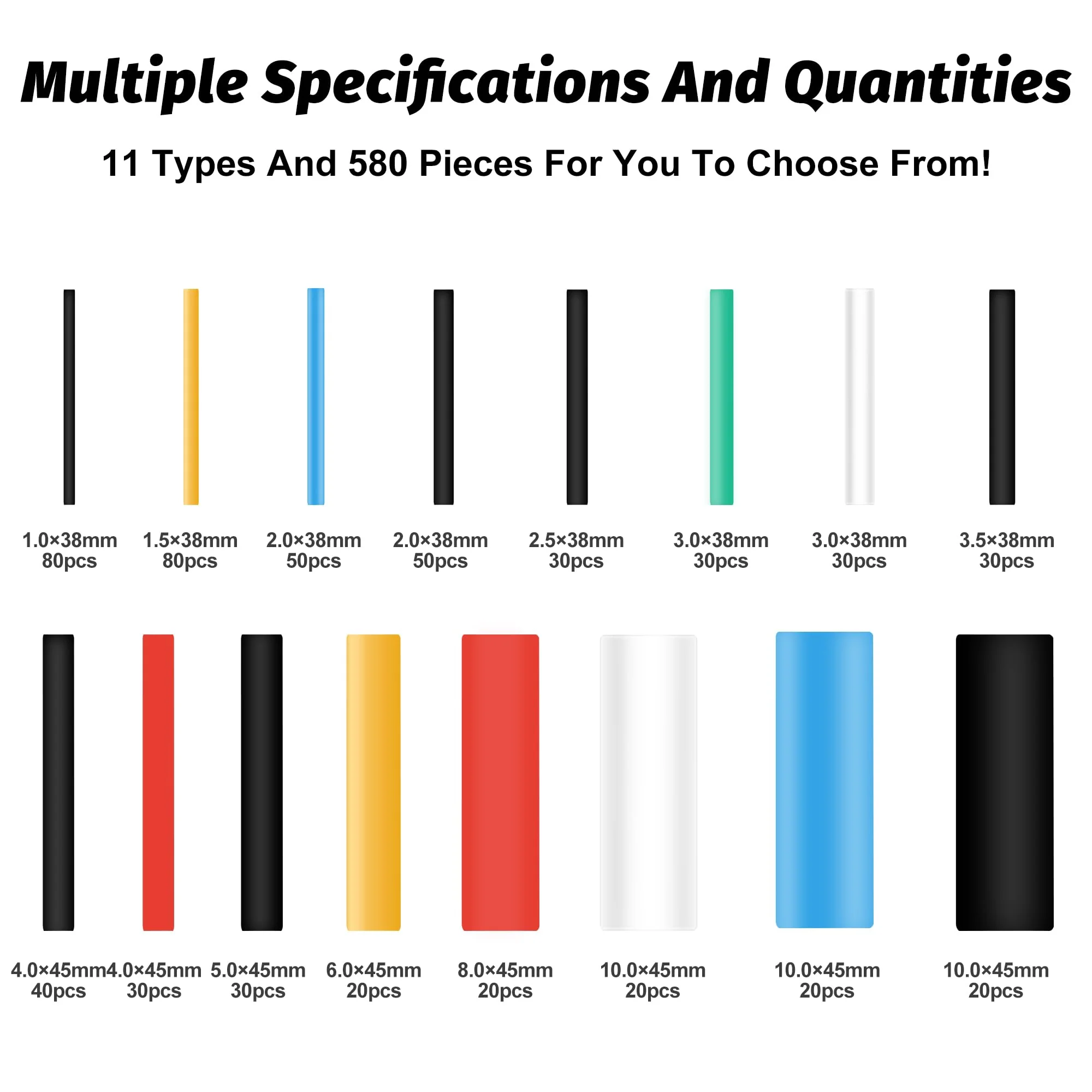 WUFANC Heat Shrink Tubing Set, 580 Pieces, Heat Shrink Tubes, Coloured Includes 6 Colours and 11 Sizes, 2:1 Shrink Ratio, Heat Shrink Tube, Waterproof, Suitable for Cable Insulation, Protect - Image 3