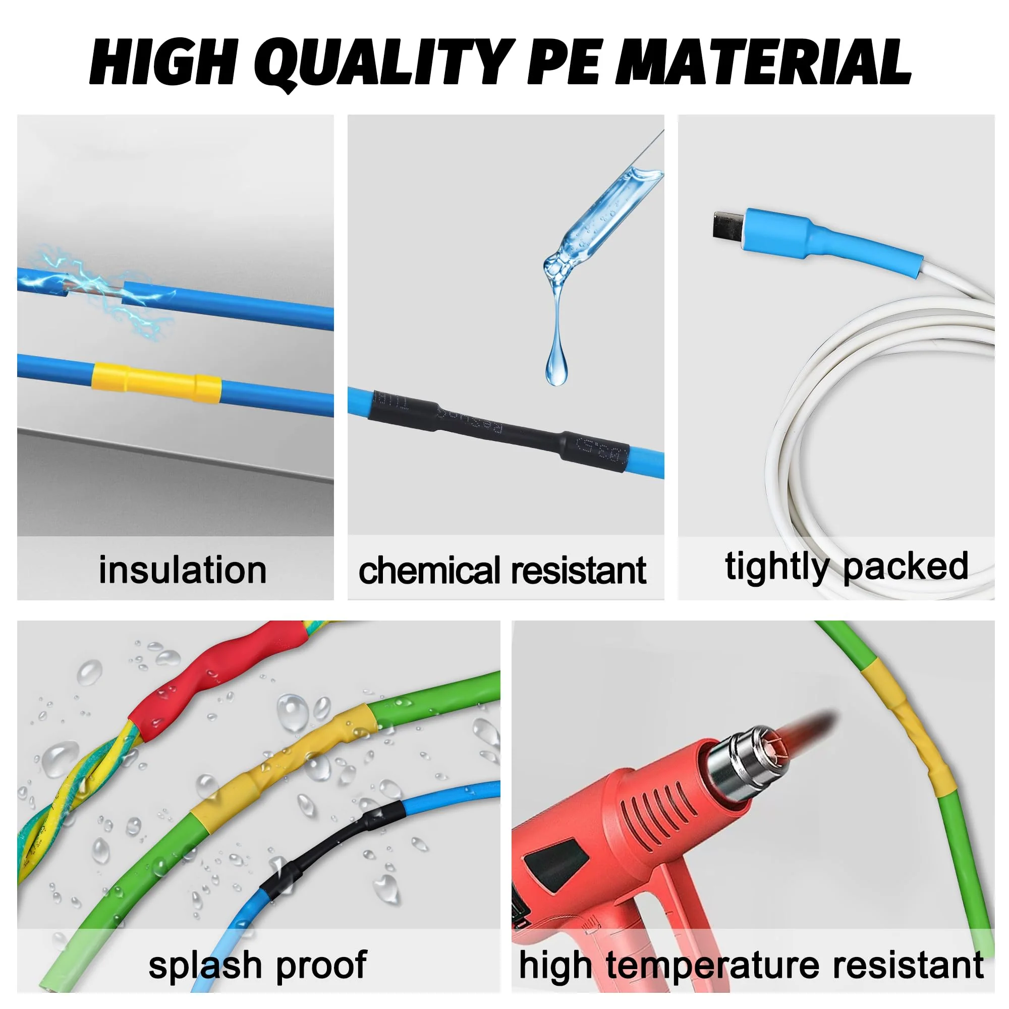 WUFANC Heat Shrink Tubing Set, 580 Pieces, Heat Shrink Tubes, Coloured Includes 6 Colours and 11 Sizes, 2:1 Shrink Ratio, Heat Shrink Tube, Waterproof, Suitable for Cable Insulation, Protect - Image 4