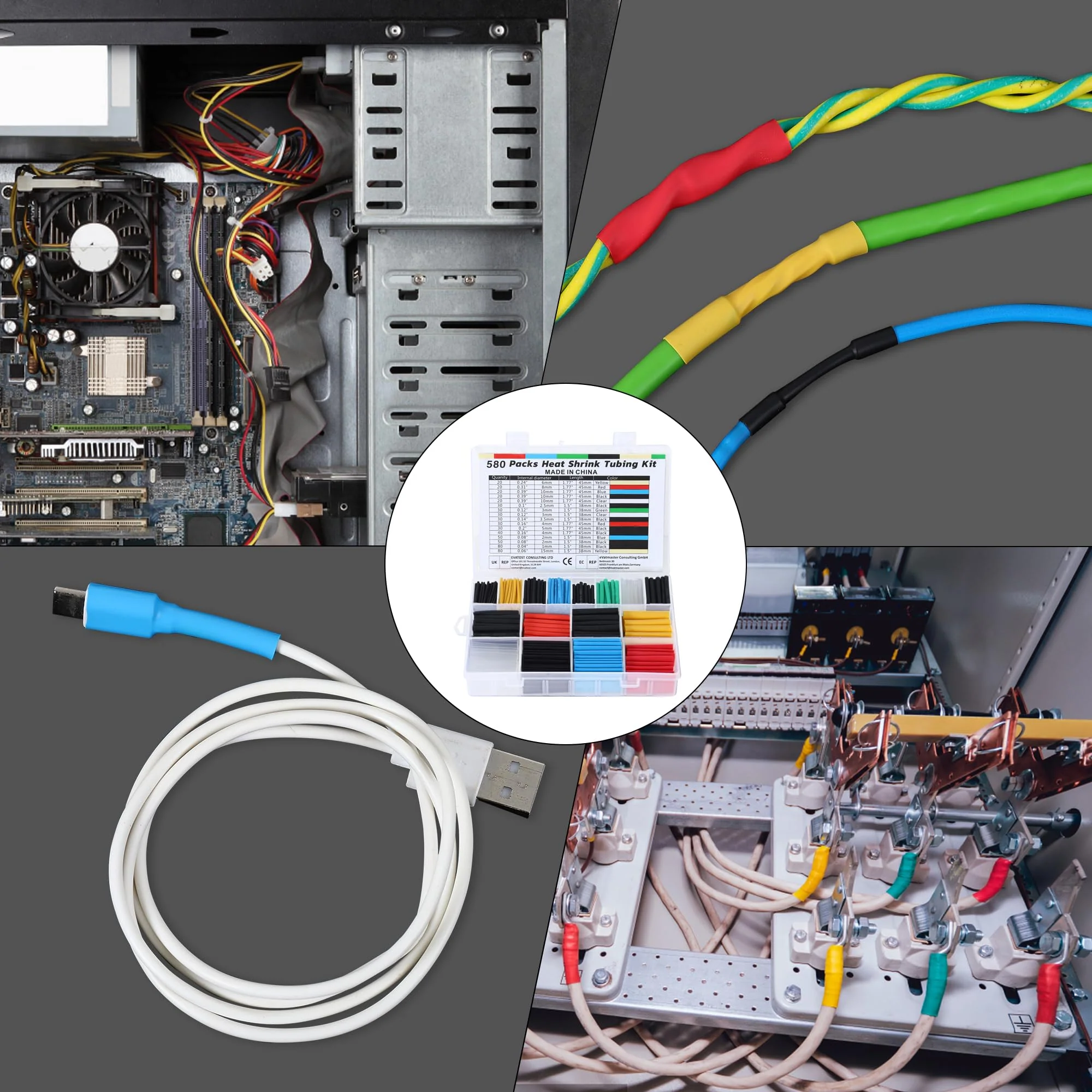 WUFANC Heat Shrink Tubing Set, 580 Pieces, Heat Shrink Tubes, Coloured Includes 6 Colours and 11 Sizes, 2:1 Shrink Ratio, Heat Shrink Tube, Waterproof, Suitable for Cable Insulation, Protect - Image 7
