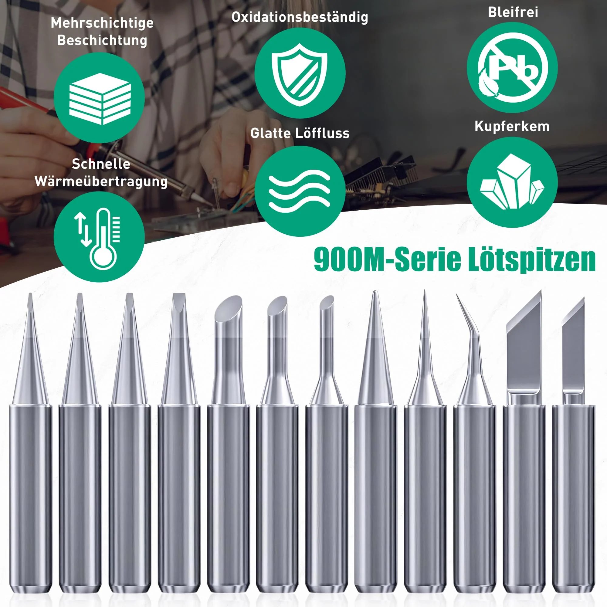 WUISOLQP 900M Soldering Tips, Pack of 12 Soldering Iron Tips, Replacement Soldering Tips for Soldering Stations, Welding Devices, Accessories, Soldering Iron Tip, Replacement Soldering Tips Set, - Image 2