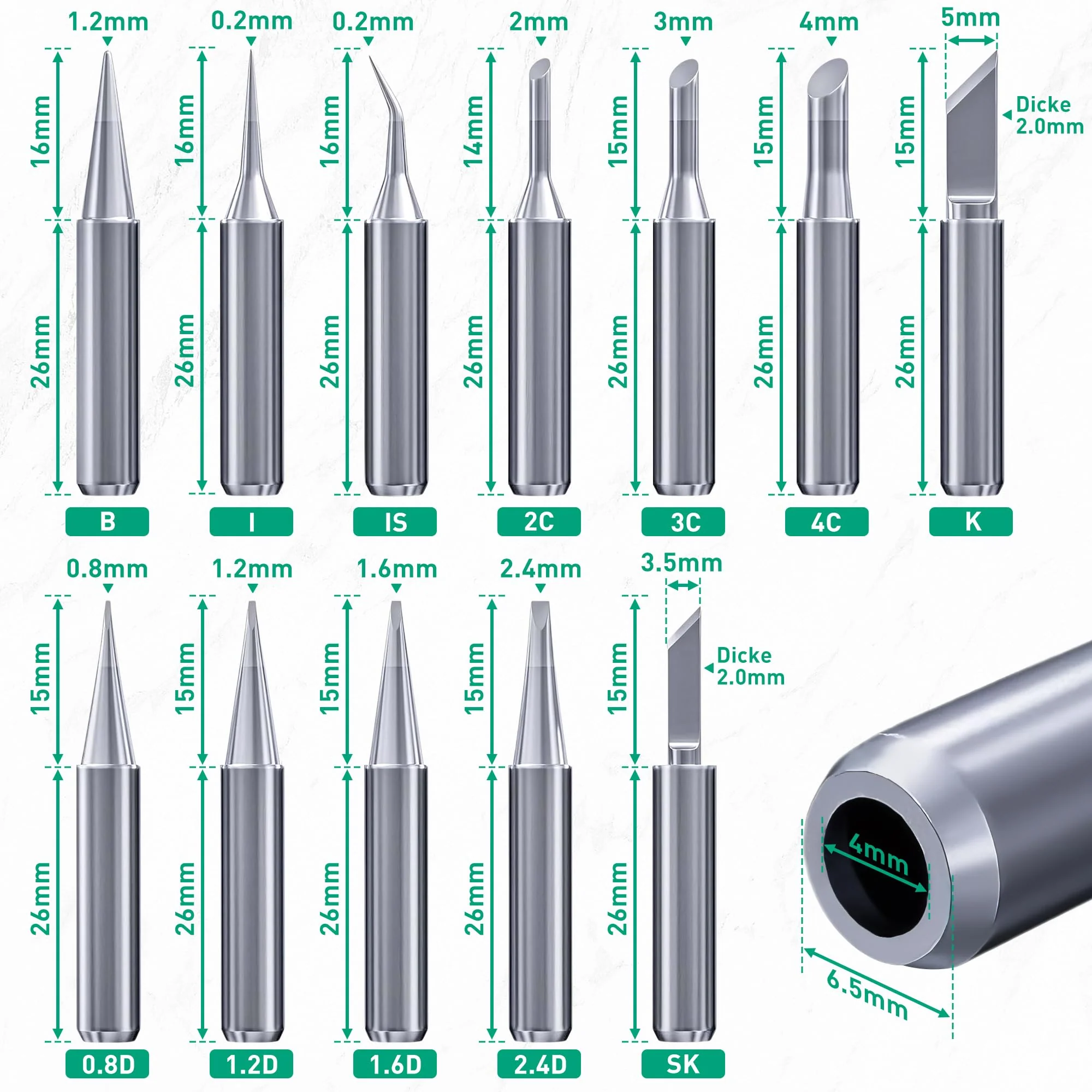 WUISOLQP 900M Soldering Tips, Pack of 12 Soldering Iron Tips, Replacement Soldering Tips for Soldering Stations, Welding Devices, Accessories, Soldering Iron Tip, Replacement Soldering Tips Set, - Image 3