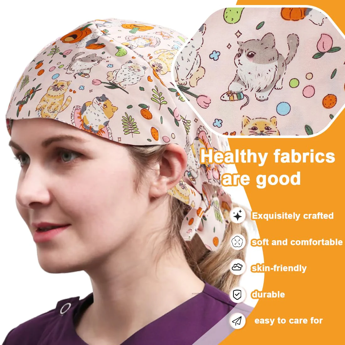 WUSJCOF Adjustable Work Cap, Surgical Cap Fabric, Surgical Caps, Fabric Nurse, Accessories for Doctors, Nurse Cap, Cotton Dust Cap, Cute Unisex Dust Cap - Image 5