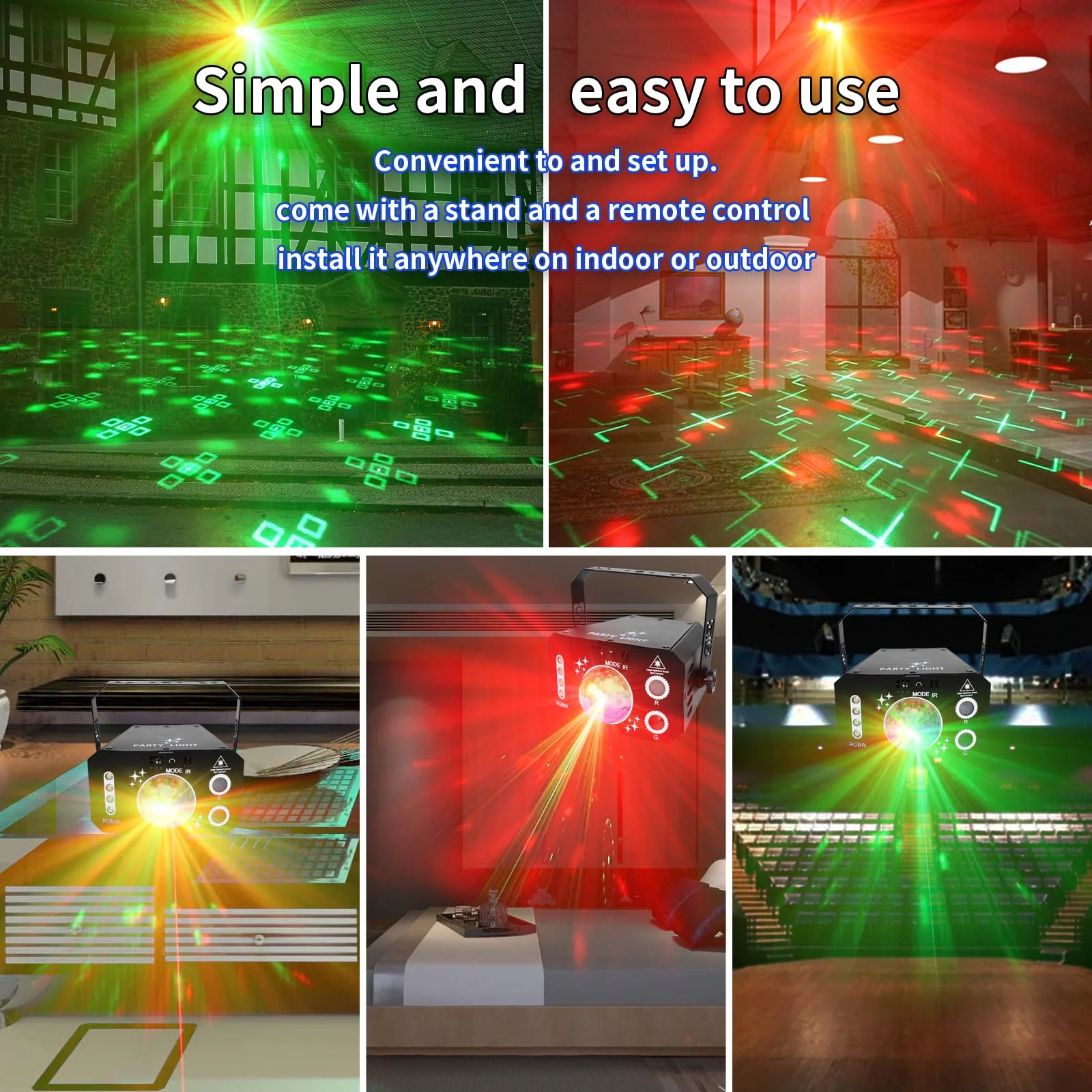 Wuzstar 7 Lens Disco Ball Lights,USB Powered RGBW DJ Strobe Lighting Sound Activated,Laser Party Light Indoor Outdoor for Xmas Club Bar Parties Holiday Christmas Home Decoration - Image 7